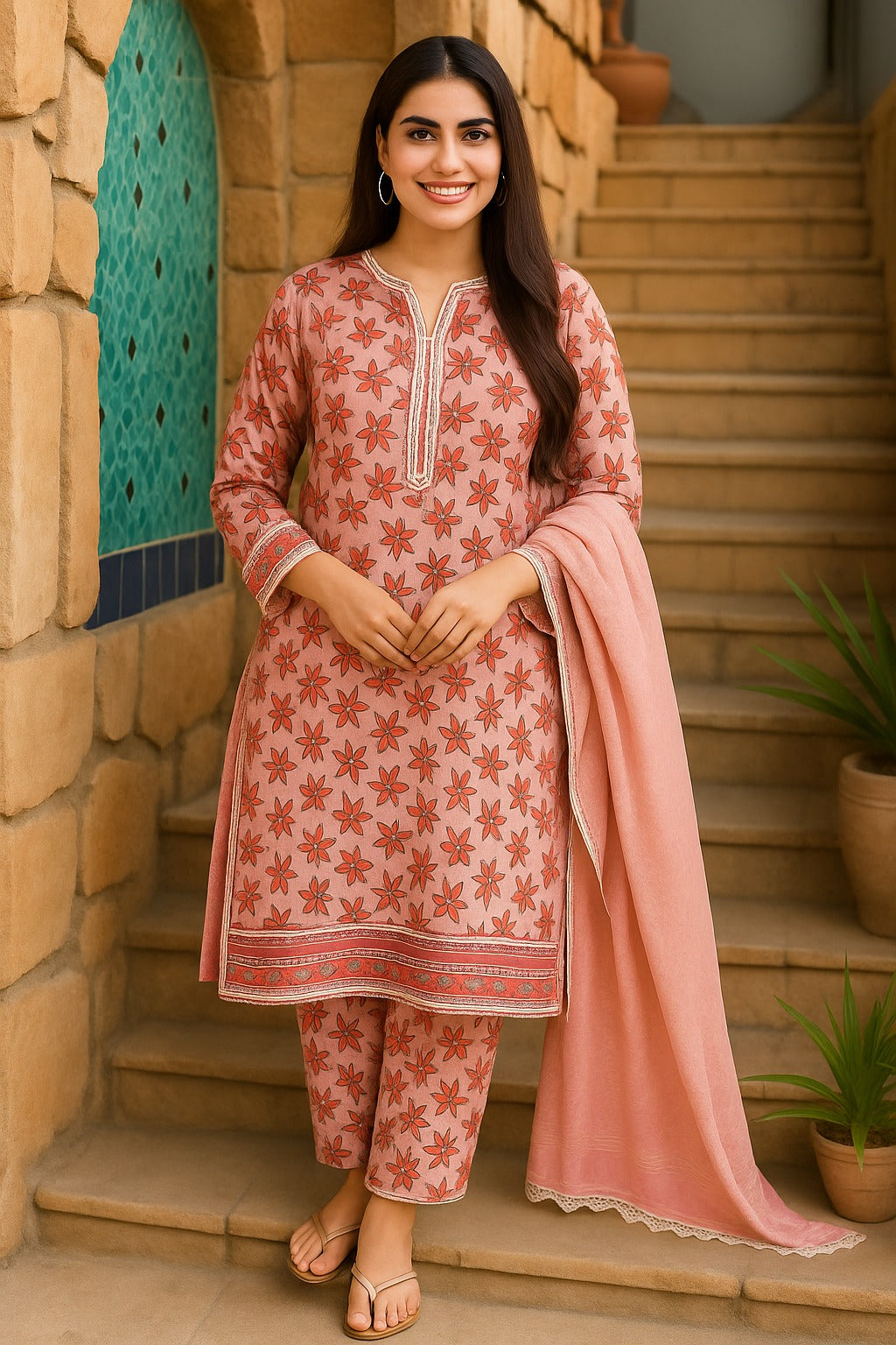 Luxury Lawn 3 Piece with Matching Trouser and Banarsi Dupatta