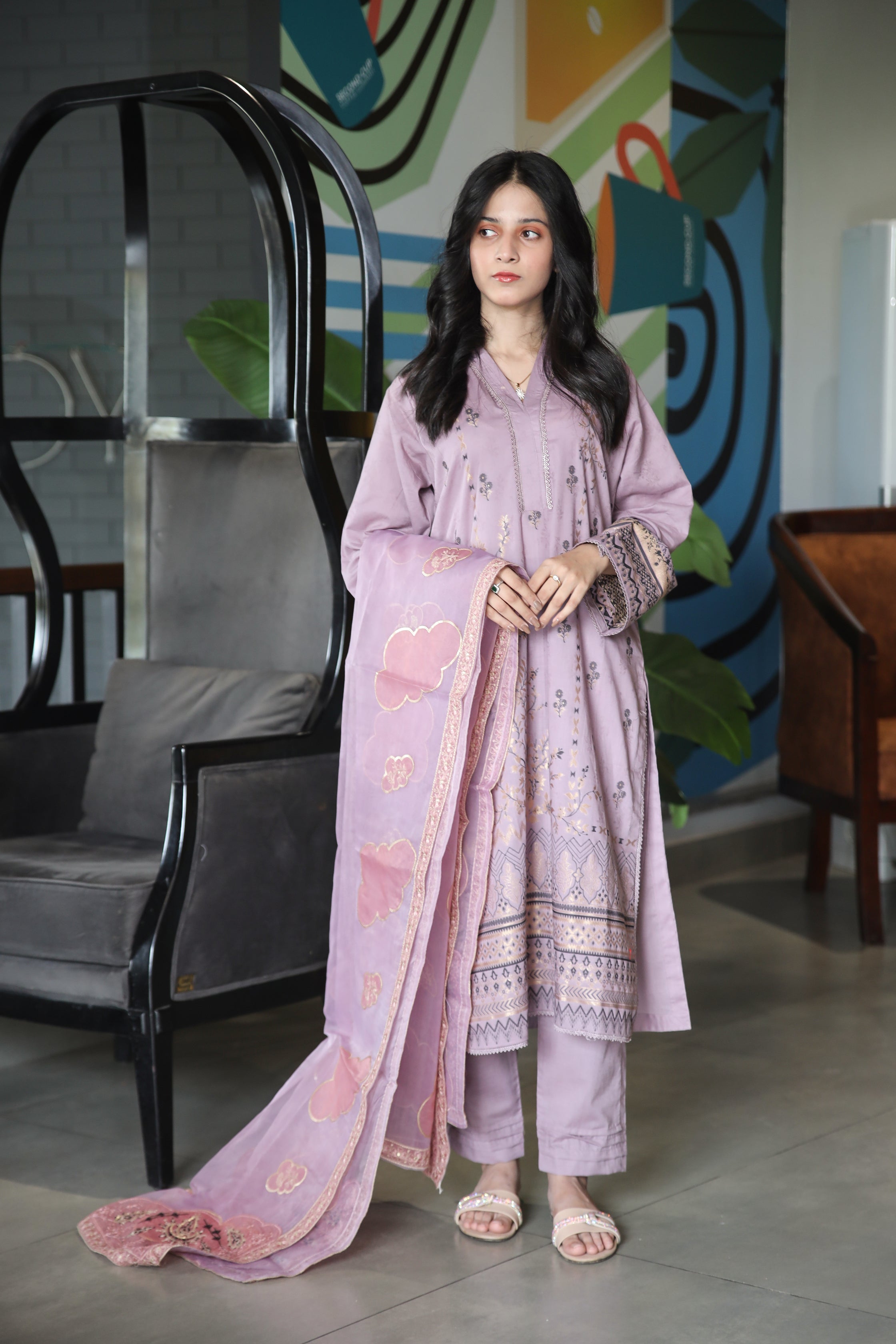 Brosha Lawn with Plain Trouser and Fancy Organza Dupatta