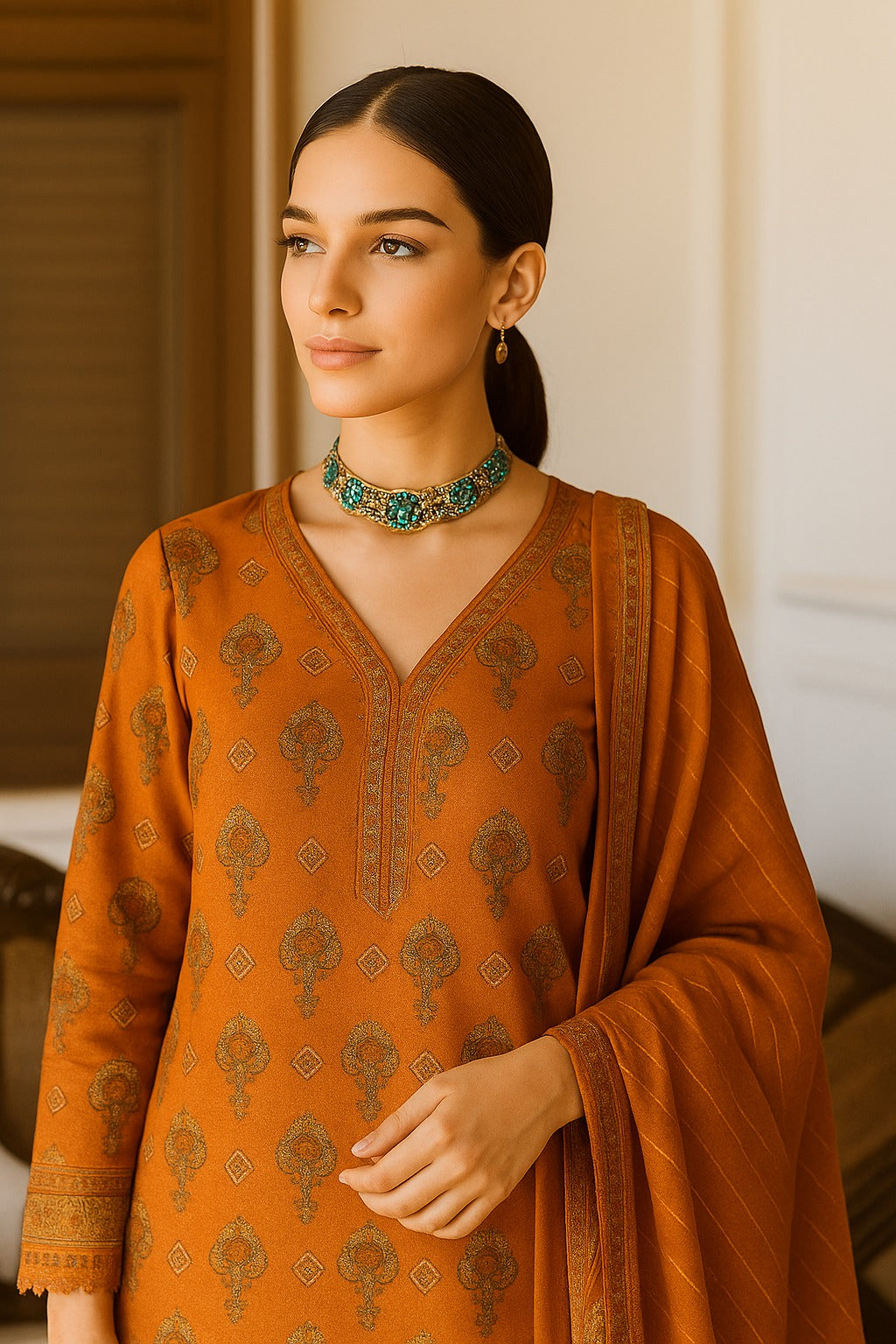 Luxury Lawn 3 Piece with Matching Trouser and Banarsi Dupatta