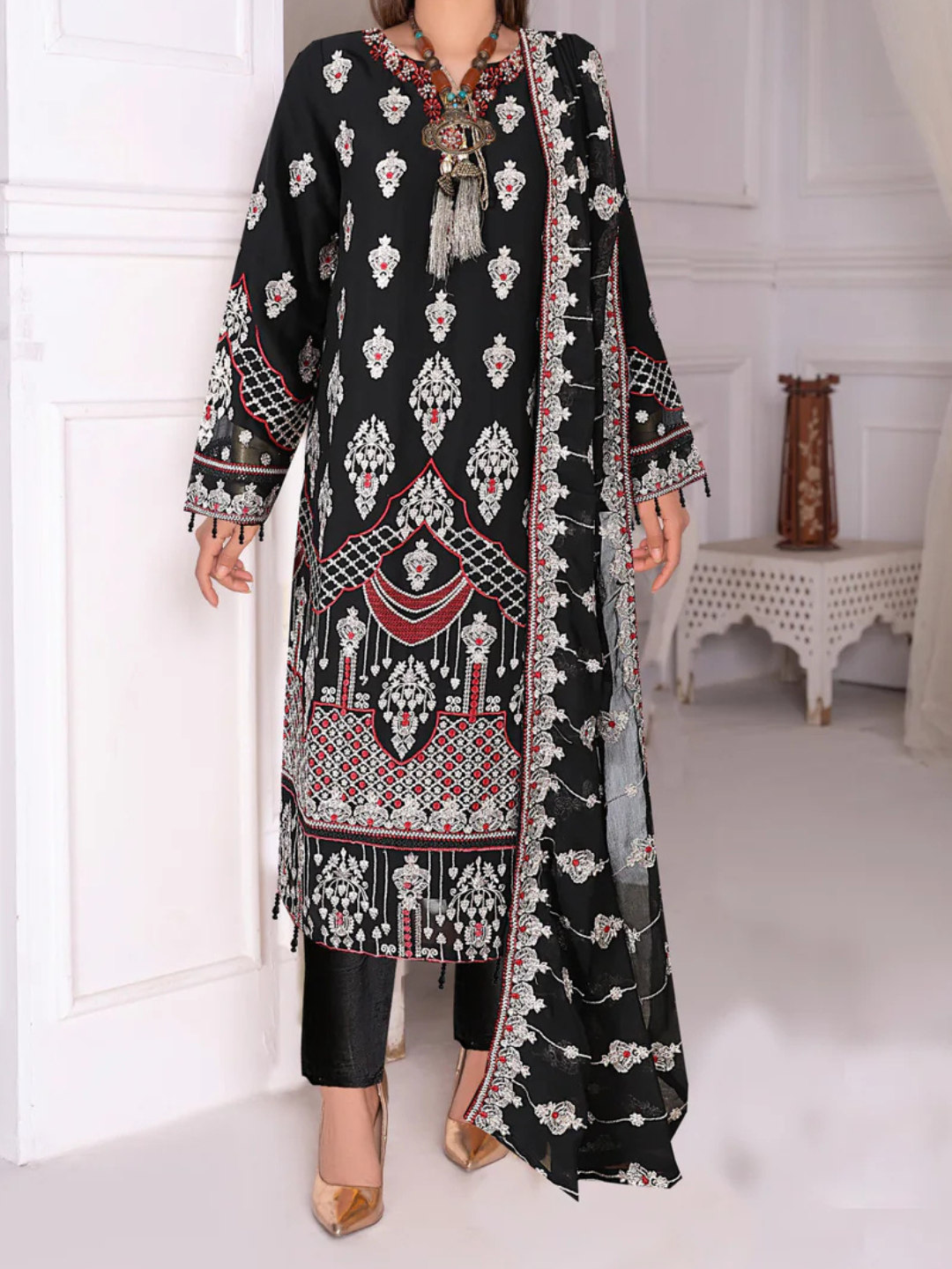 Breeze Exclusive Embriodery Shirt with Raw Silk Trouser and Embriodery Dupatta