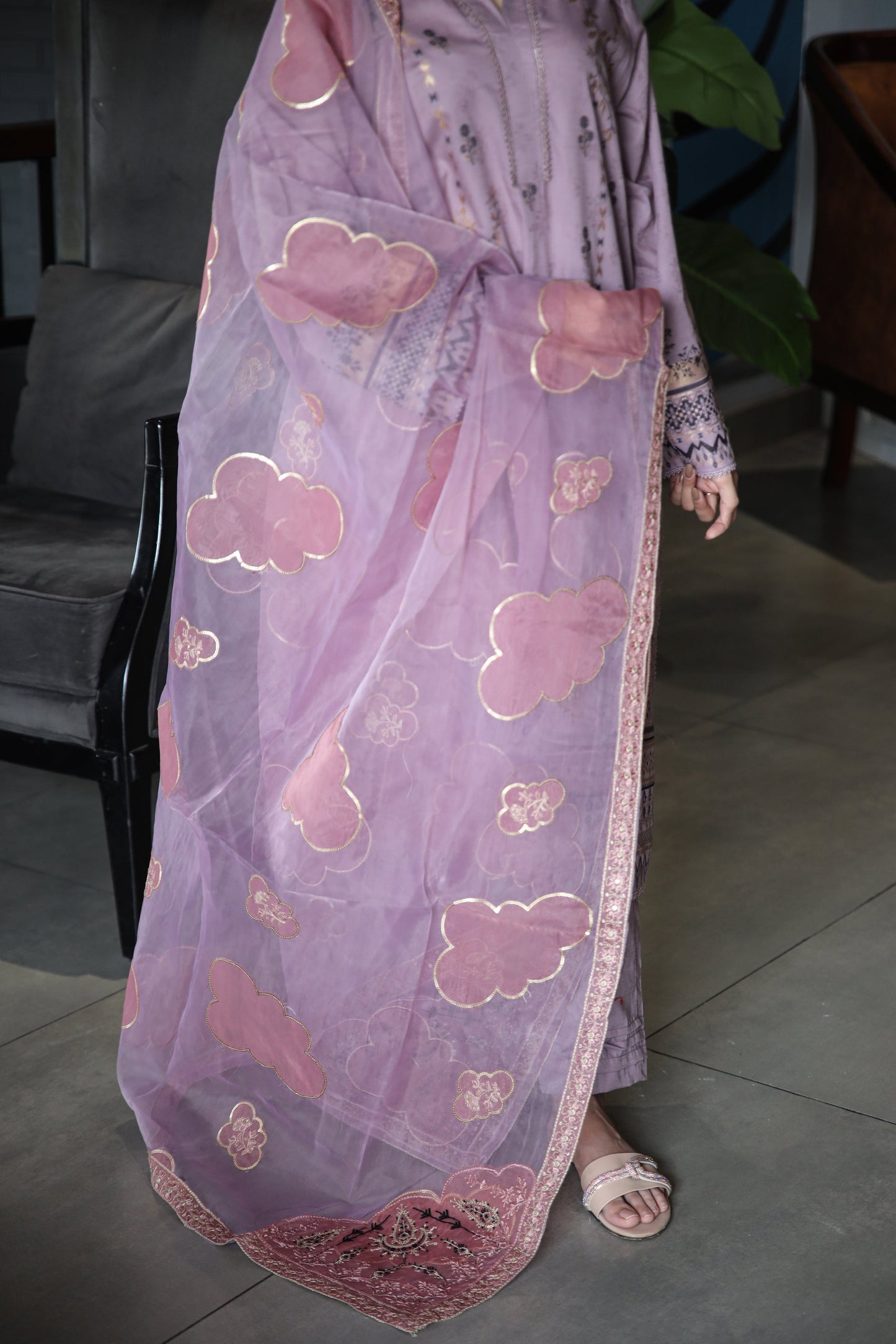 Brosha Lawn with Plain Trouser and Fancy Organza Dupatta