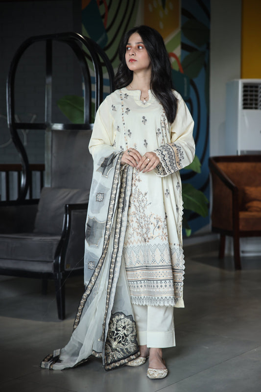 Brosha Lawn with Plain Trouser and Fancy Organza Dupatta