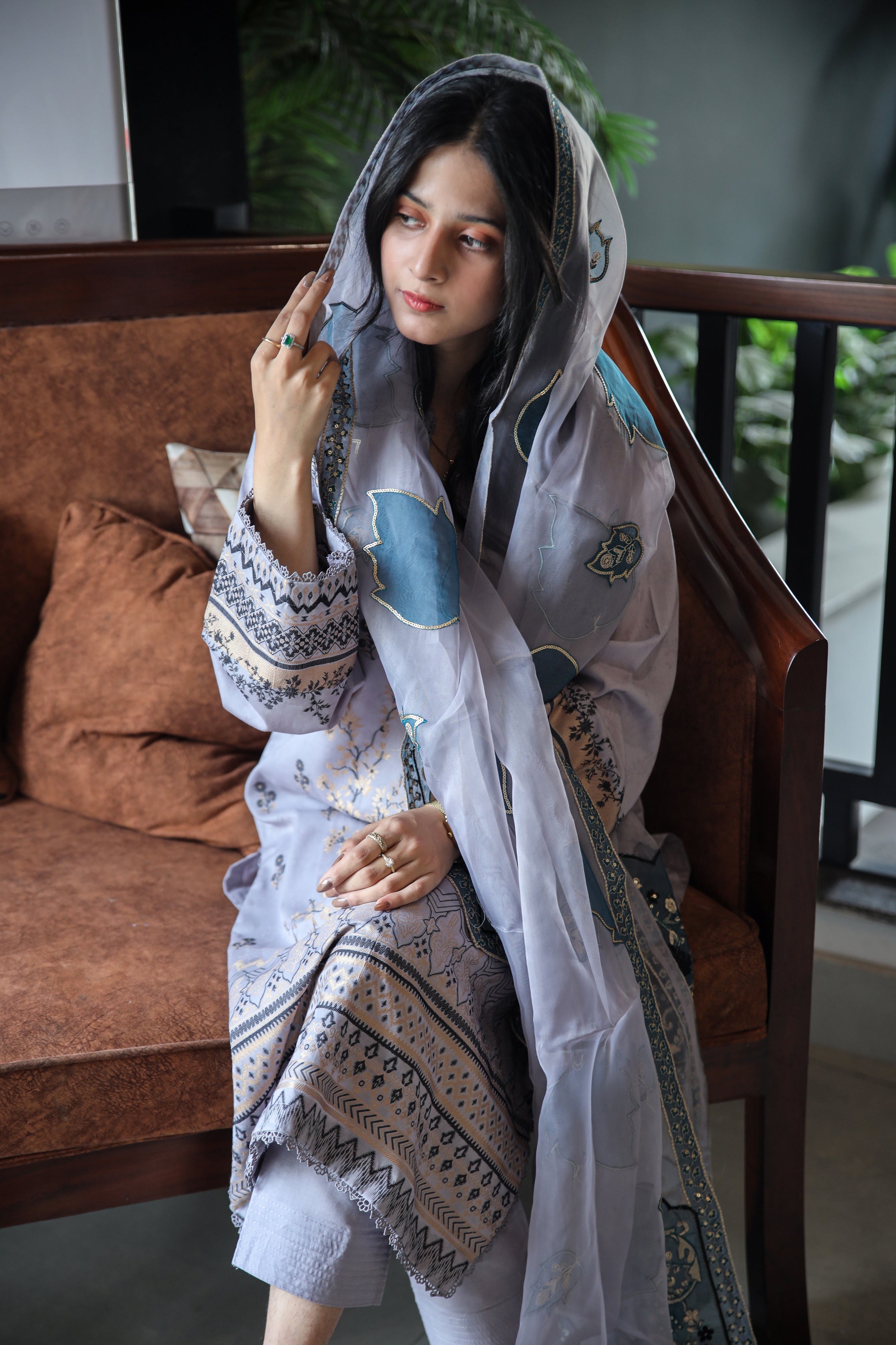Brosha Lawn with Plain Trouser and Fancy Organza Dupatta