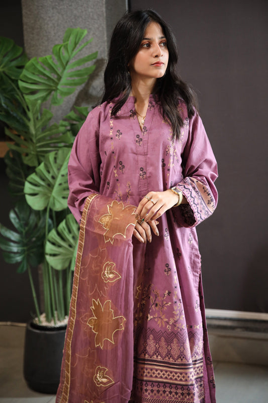 Brosha Lawn with Plain Trouser and Fancy Organza Dupatta