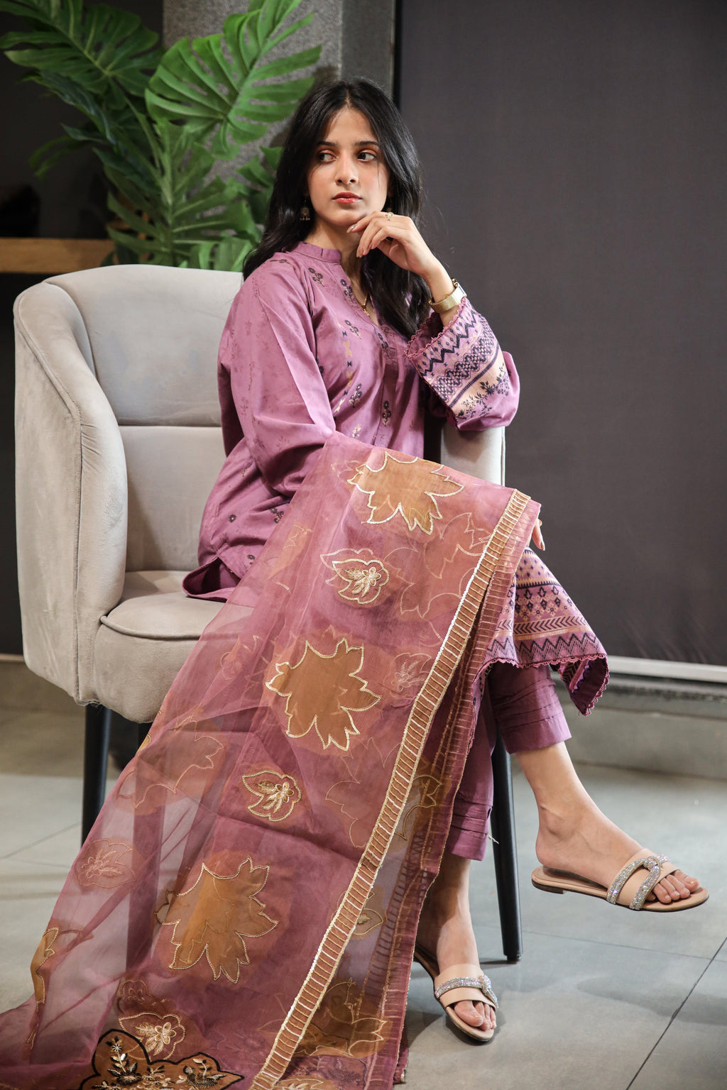 Brosha Lawn with Plain Trouser and Fancy Organza Dupatta