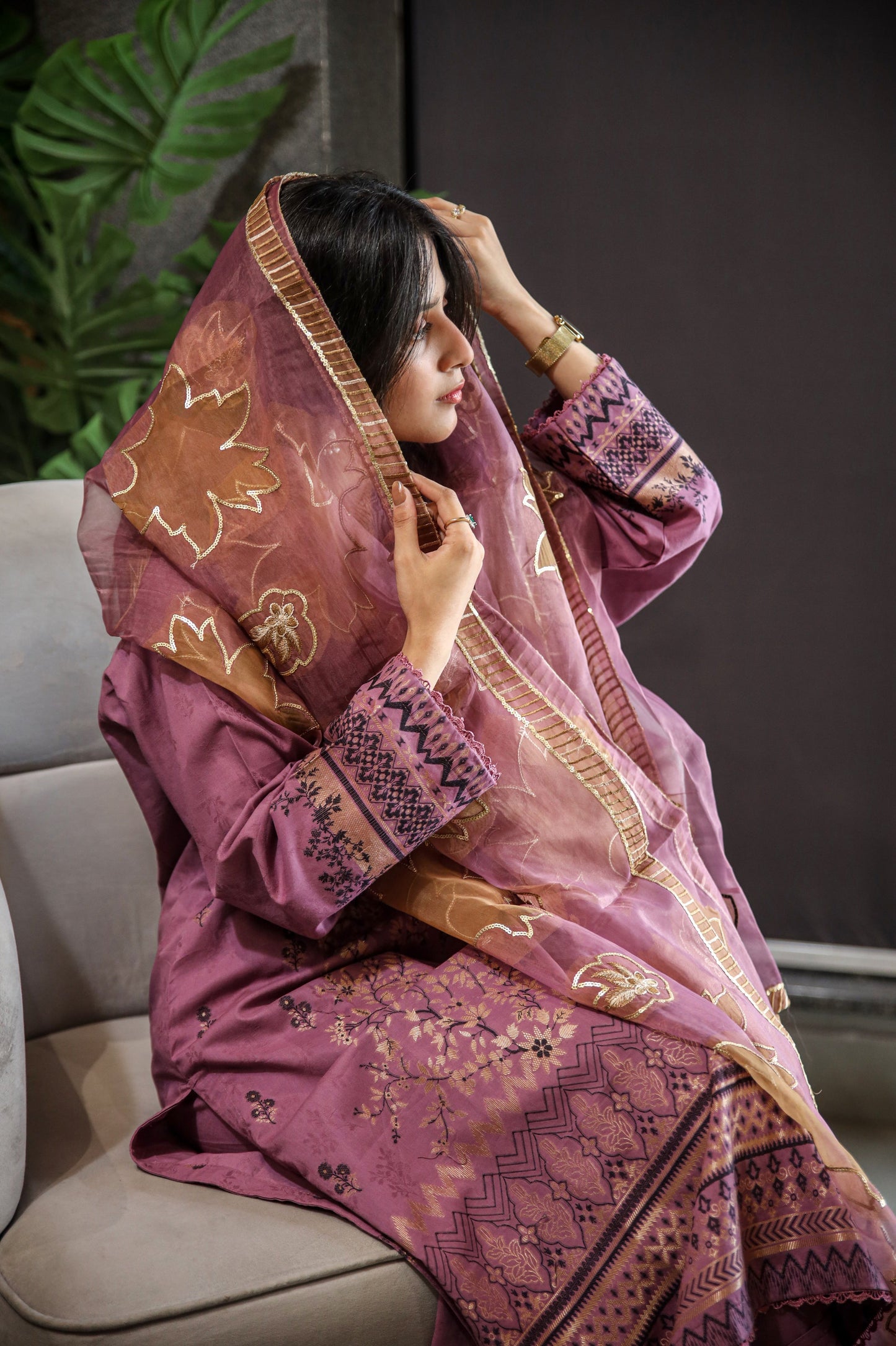 Brosha Lawn with Plain Trouser and Fancy Organza Dupatta