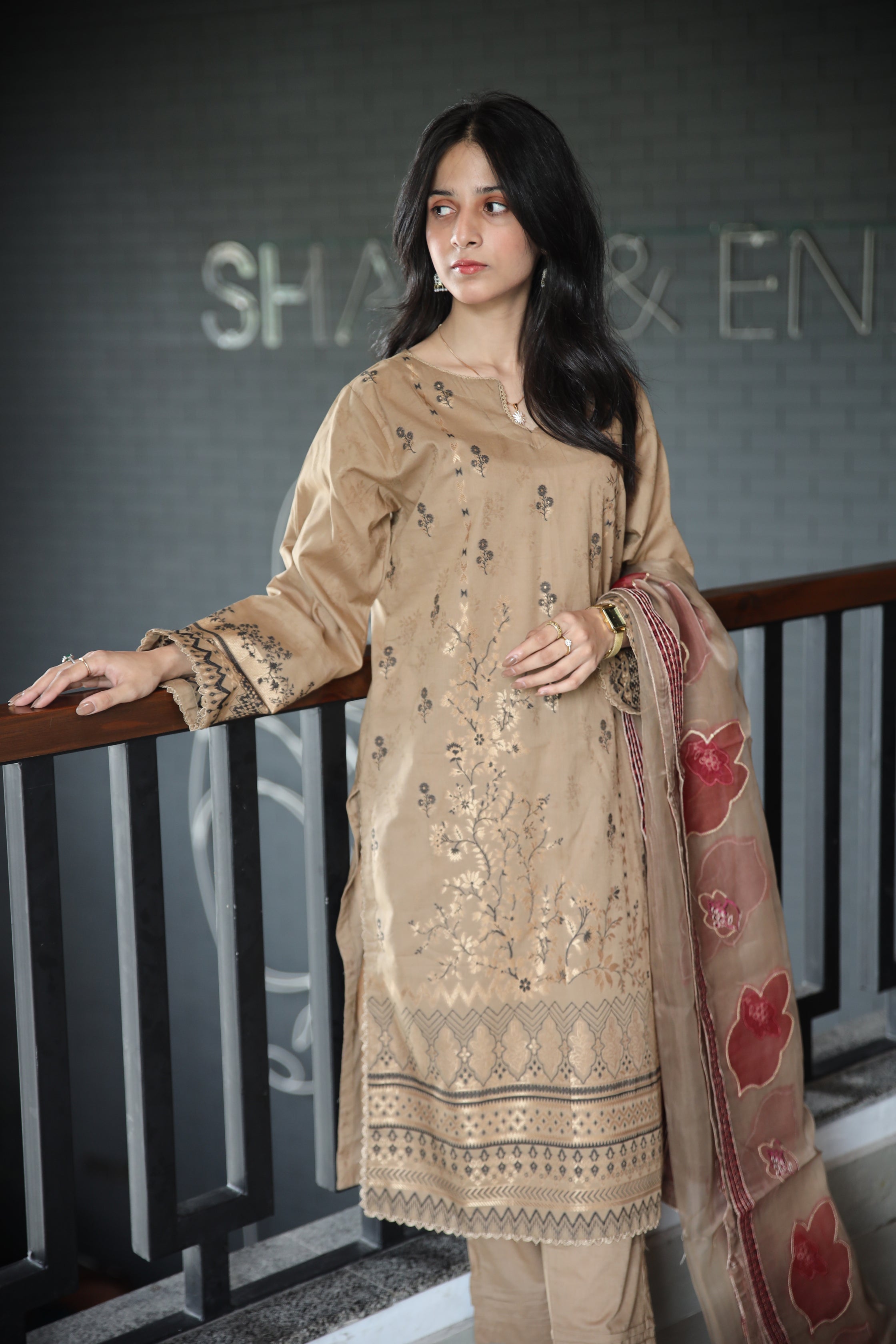 Brosha Lawn with Plain Trouser and Fancy Organza Dupatta