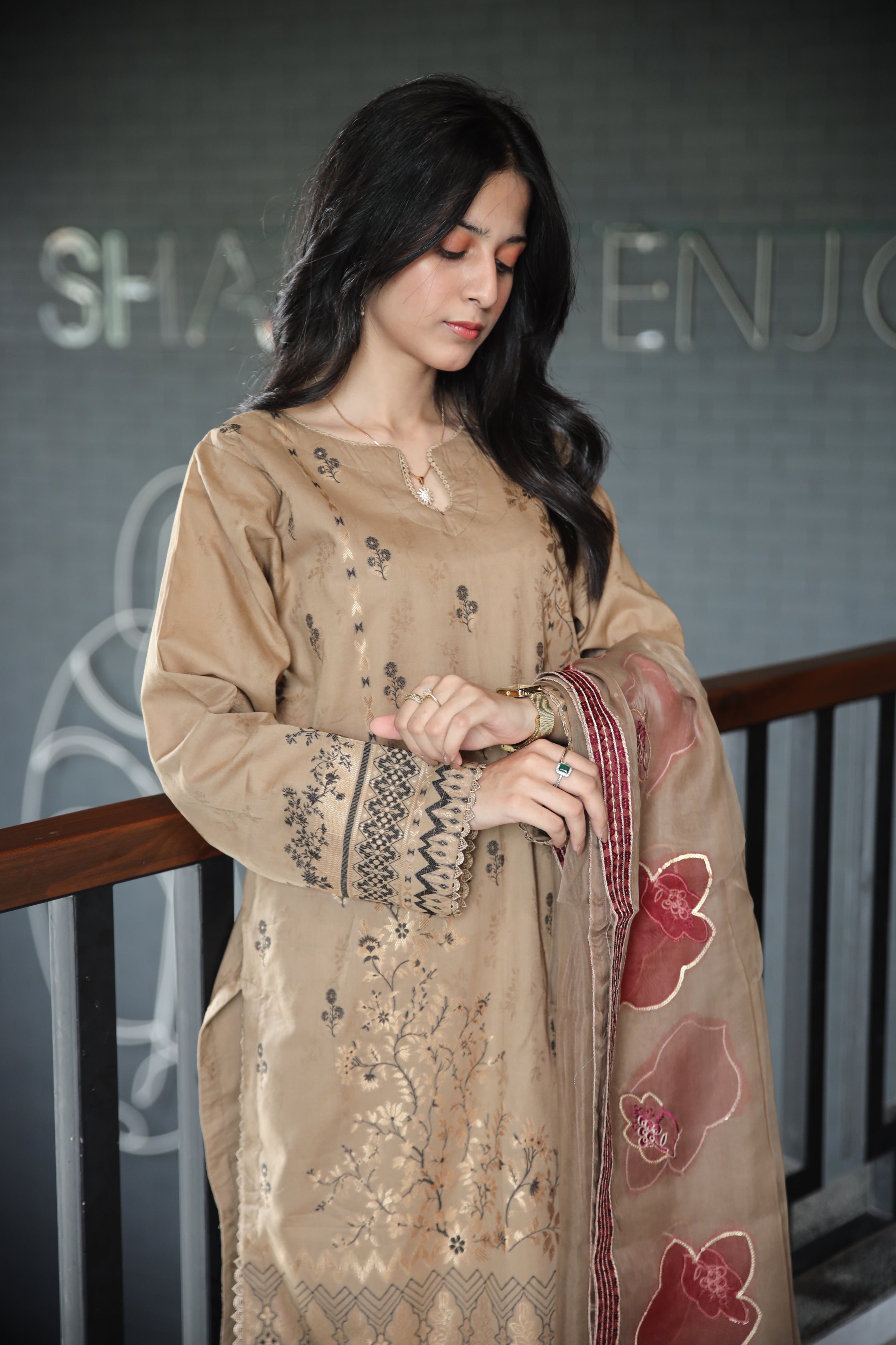 Brosha Lawn with Plain Trouser and Fancy Organza Dupatta