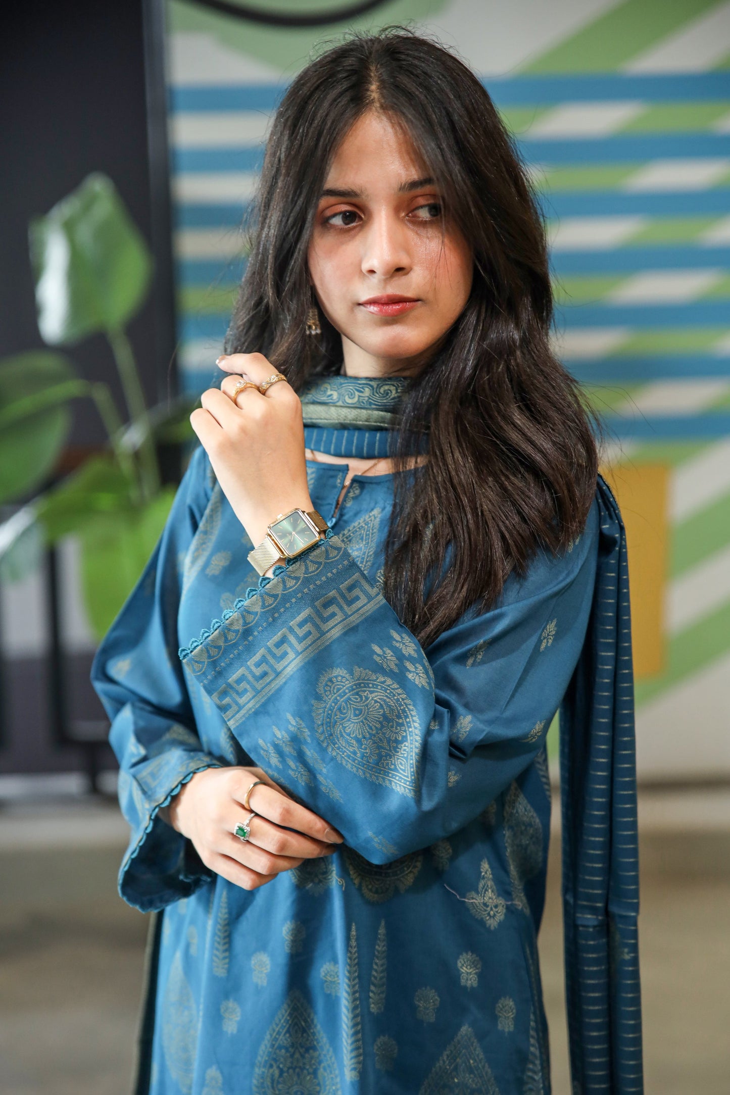 Fancy Lawn Brosha with Plain Trouser and Banarsi Lawn Dupatta