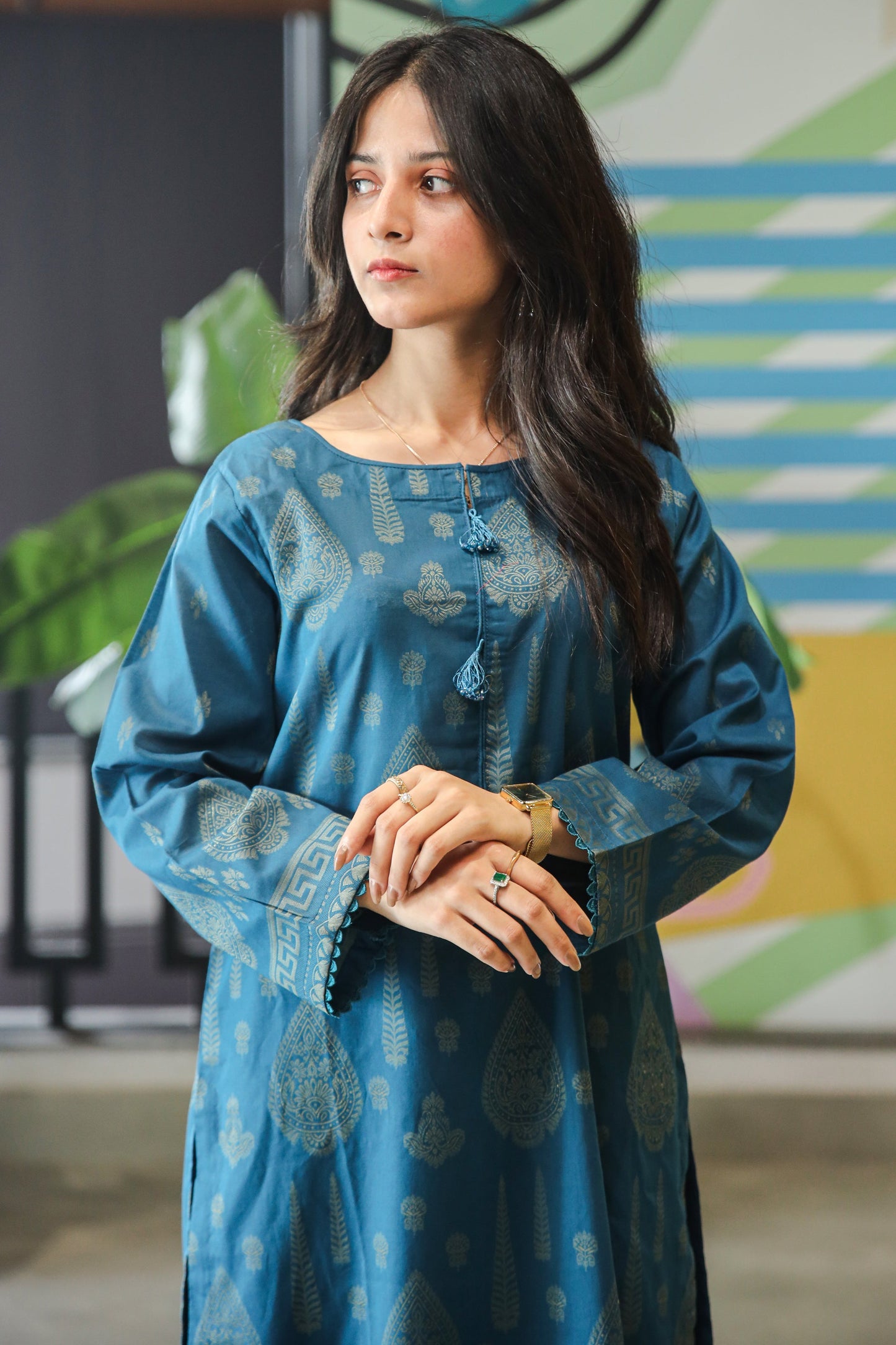 Fancy Lawn Brosha with Plain Trouser and Banarsi Lawn Dupatta