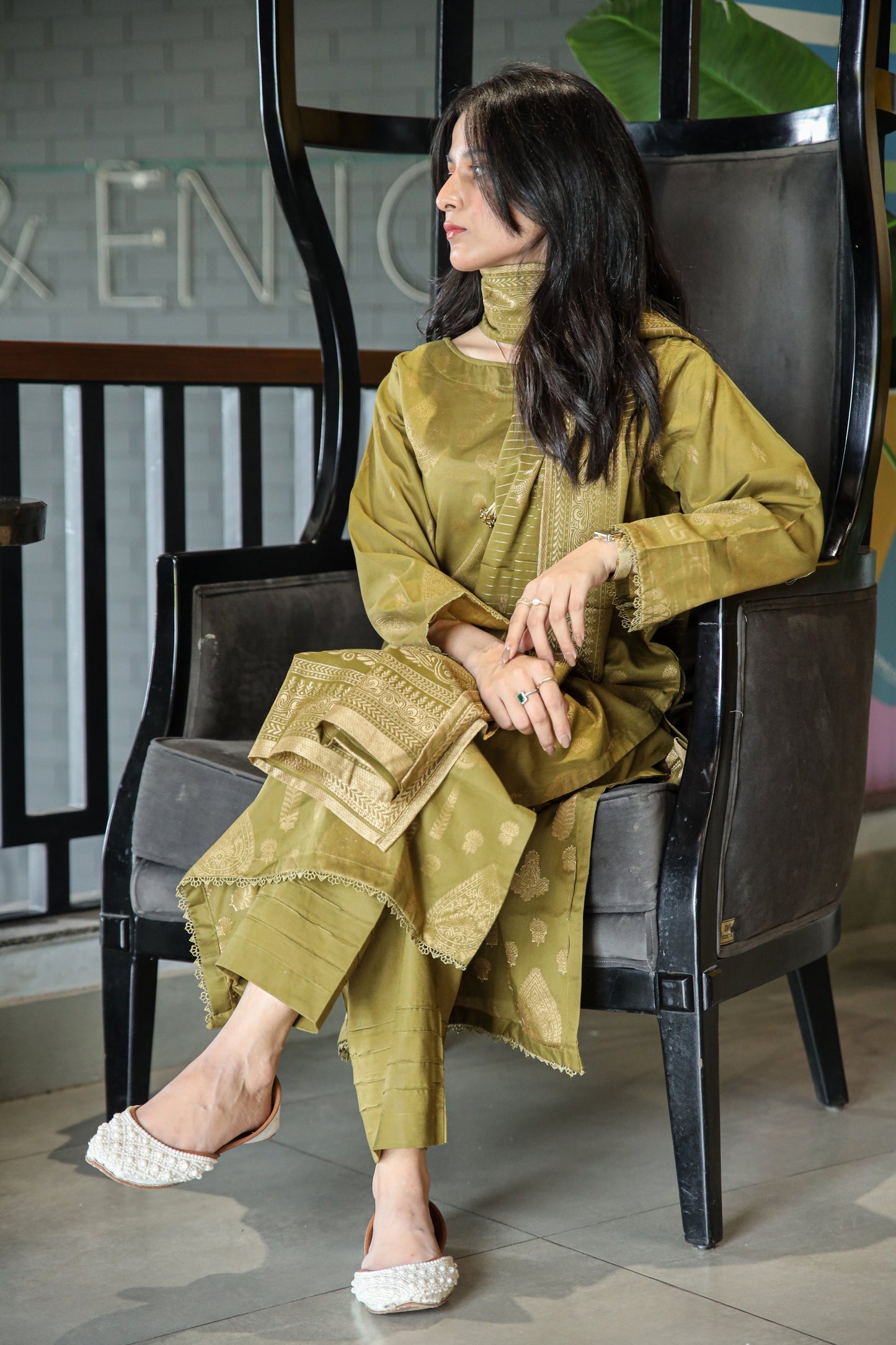 Fancy Lawn Brosha with Plain Trouser and Banarsi Lawn Dupatta