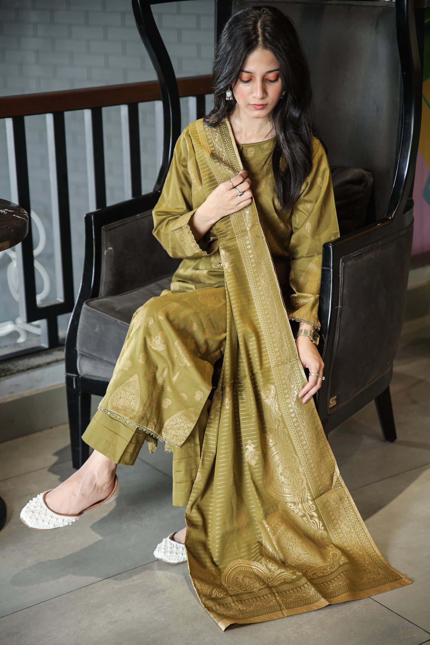 Fancy Lawn Brosha with Plain Trouser and Banarsi Lawn Dupatta