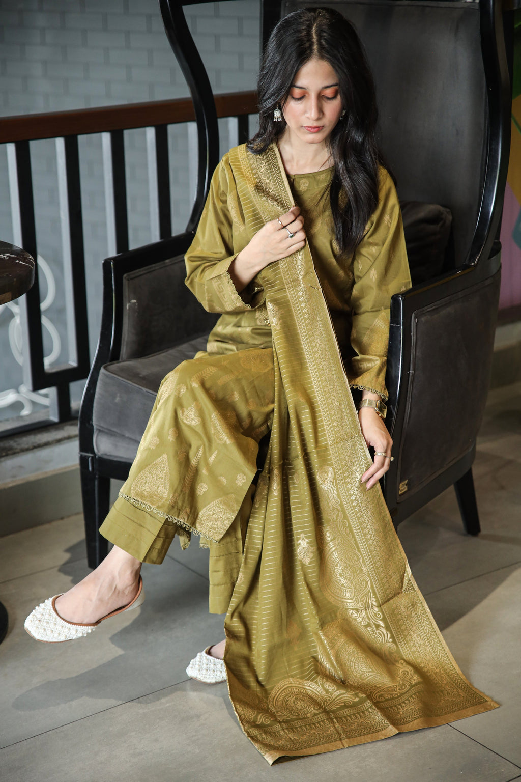 Fancy Lawn Brosha with Plain Trouser and Banarsi Lawn Dupatta
