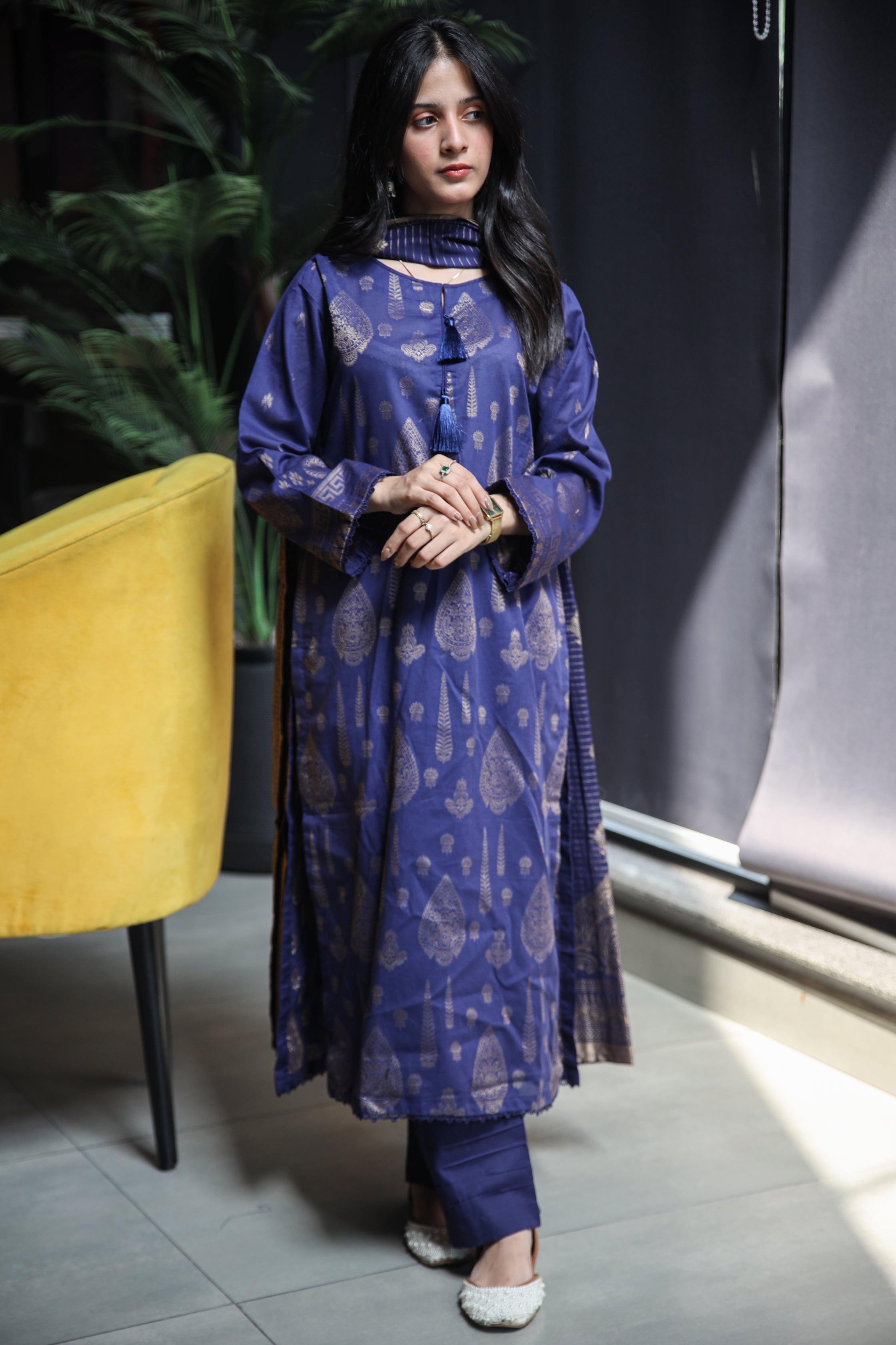 Fancy Lawn Brosha with Plain Trouser and Banarsi Lawn Dupatta