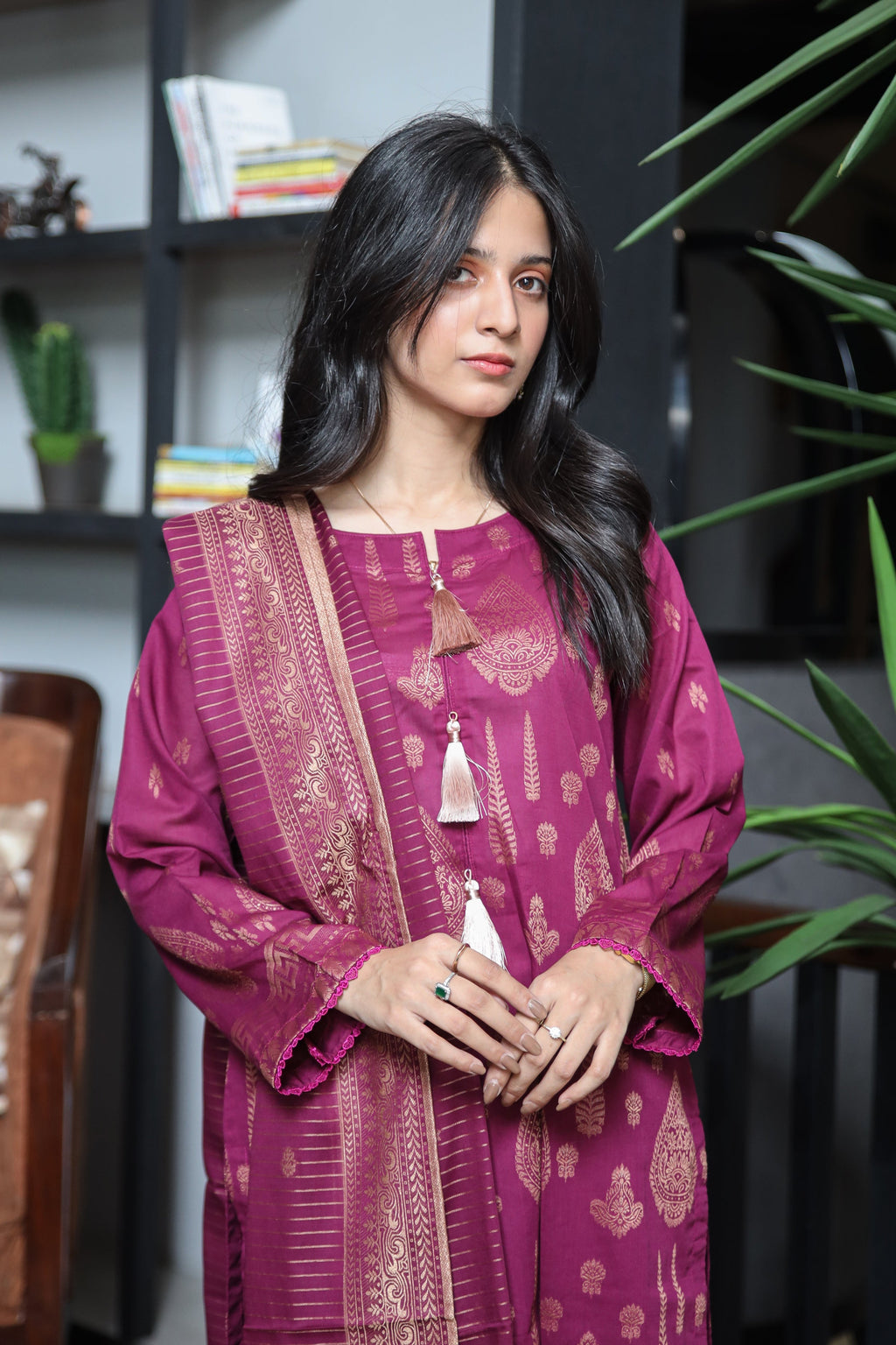 Fancy Lawn Brosha with Plain Trouser and Banarsi Lawn Dupatta