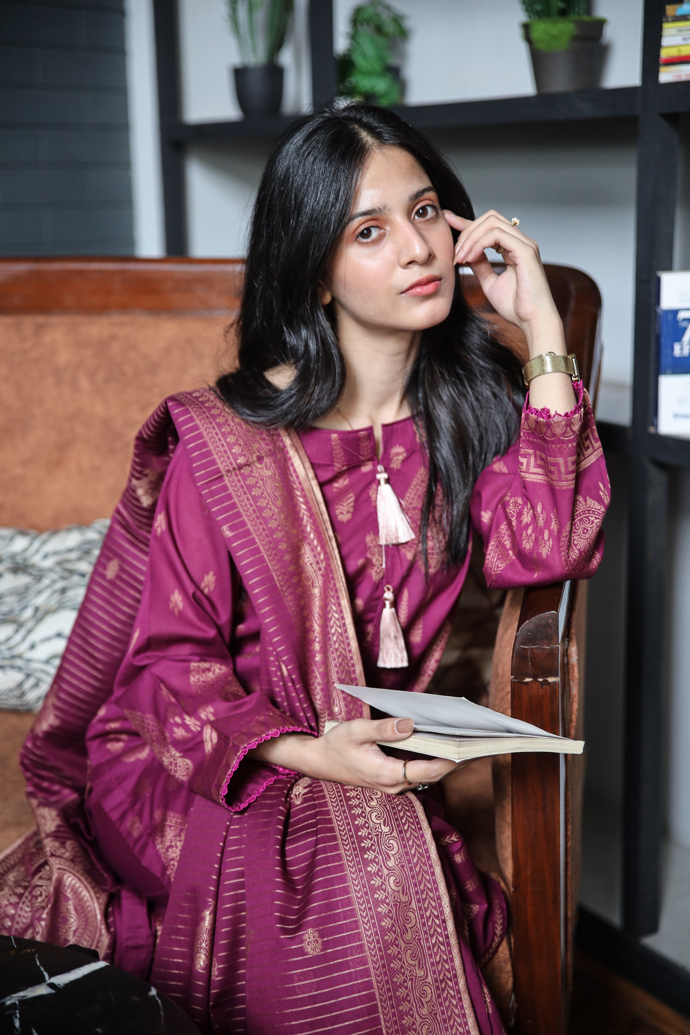 Fancy Lawn Brosha with Plain Trouser and Banarsi Lawn Dupatta