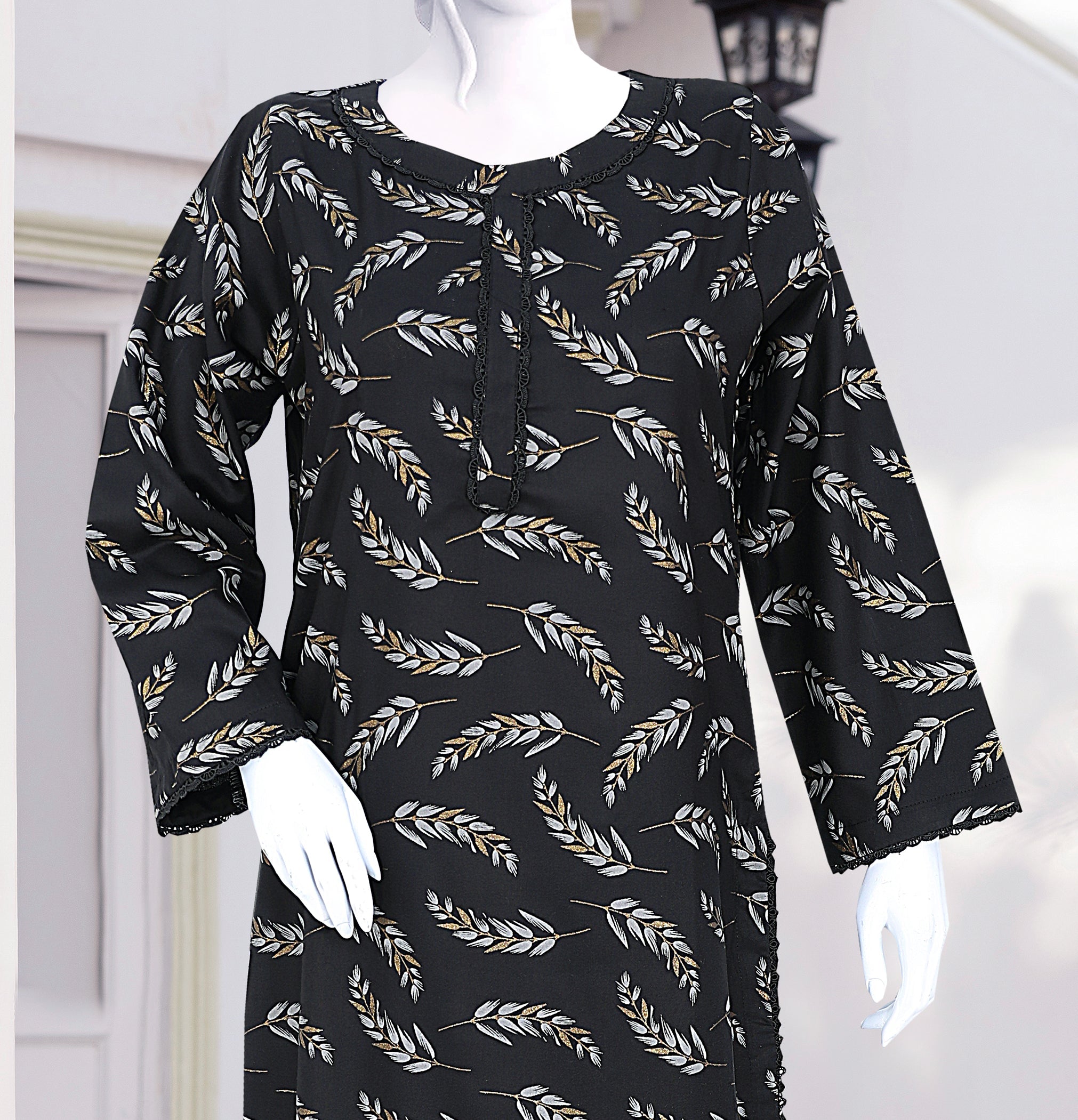 AlKaram Dhanak 2 Piece Beautiful Leaf Pattern With Plain Trouser