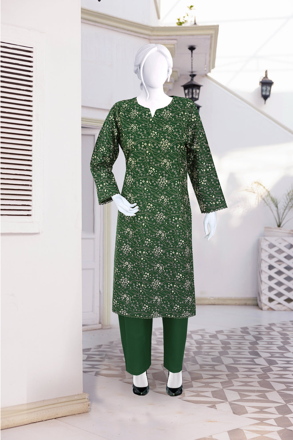 AlKaram Dhanak 2 Piece Beautiful Leaf Pattern With Plain Trouser