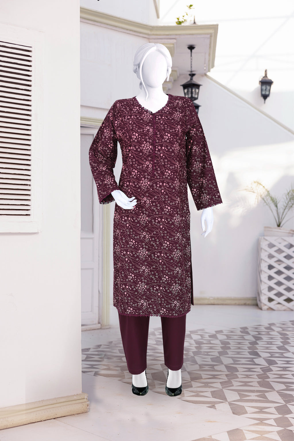 AlKaram Dhanak 2 Piece Beautiful Leaf Pattern With Plain Trouser