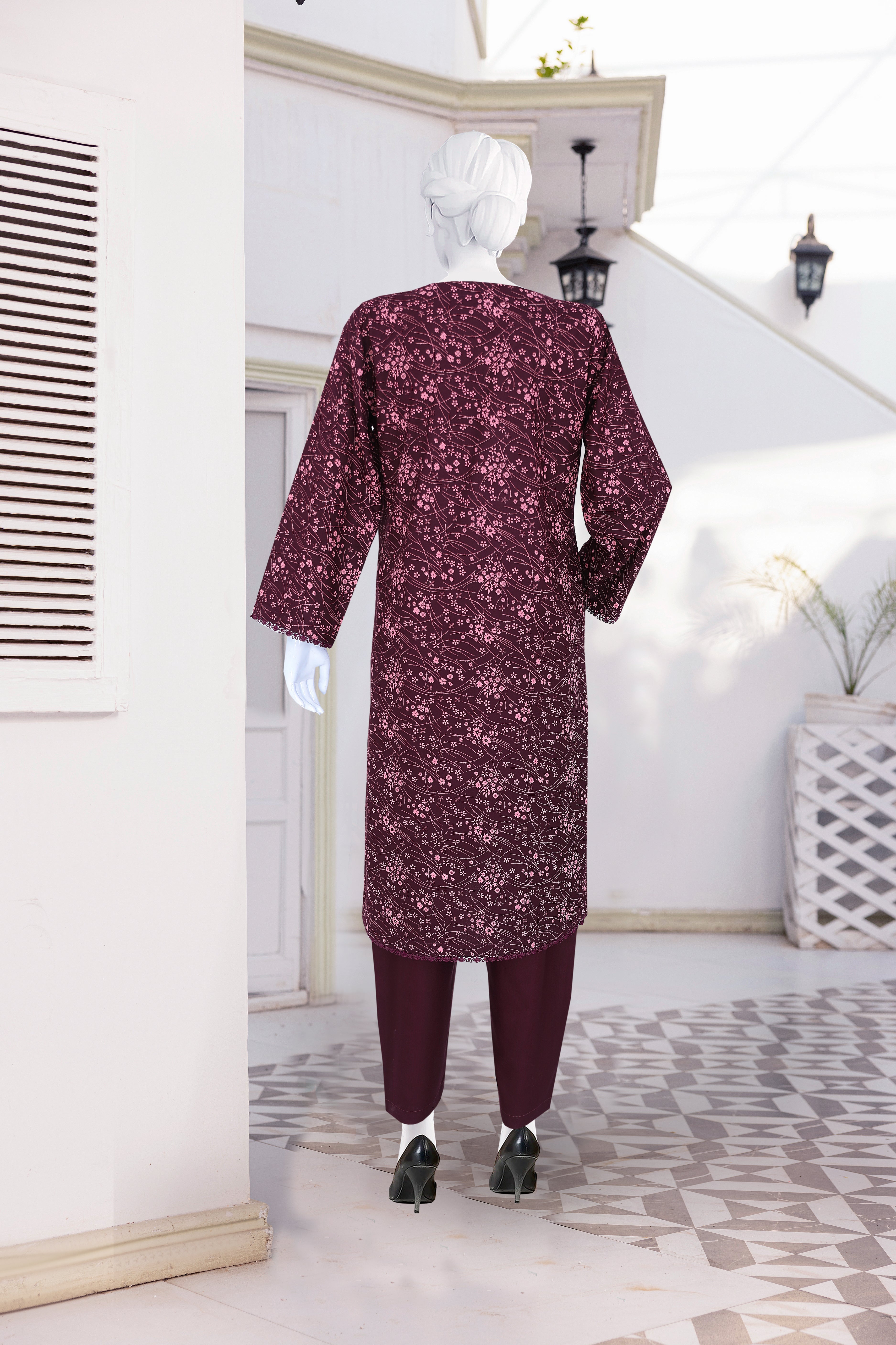 AlKaram Dhanak 2 Piece Beautiful Leaf Pattern With Plain Trouser