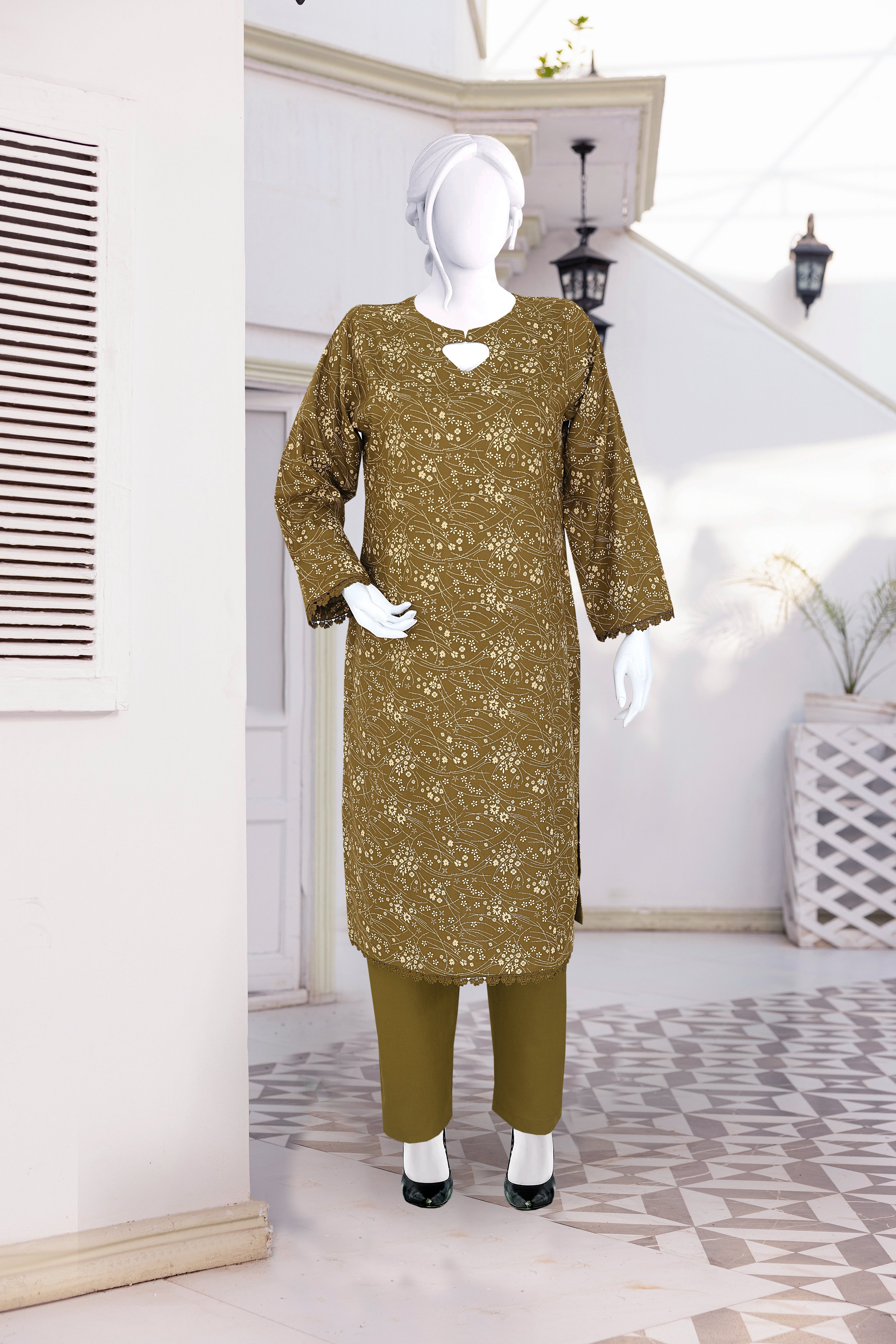 AlKaram Dhanak 2 Piece Beautiful Leaf Pattern With Plain Trouser