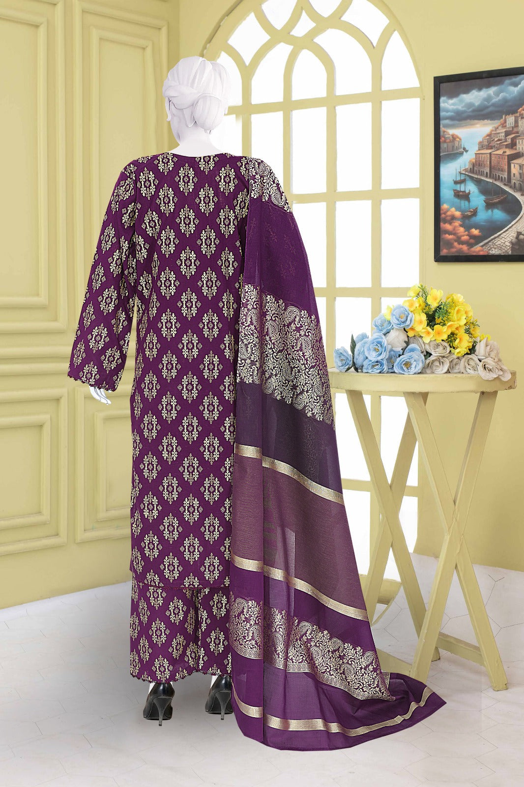 AlKaram Khaddar 3 Piece with Matching Trouser and Banarsi Tilla Shawl