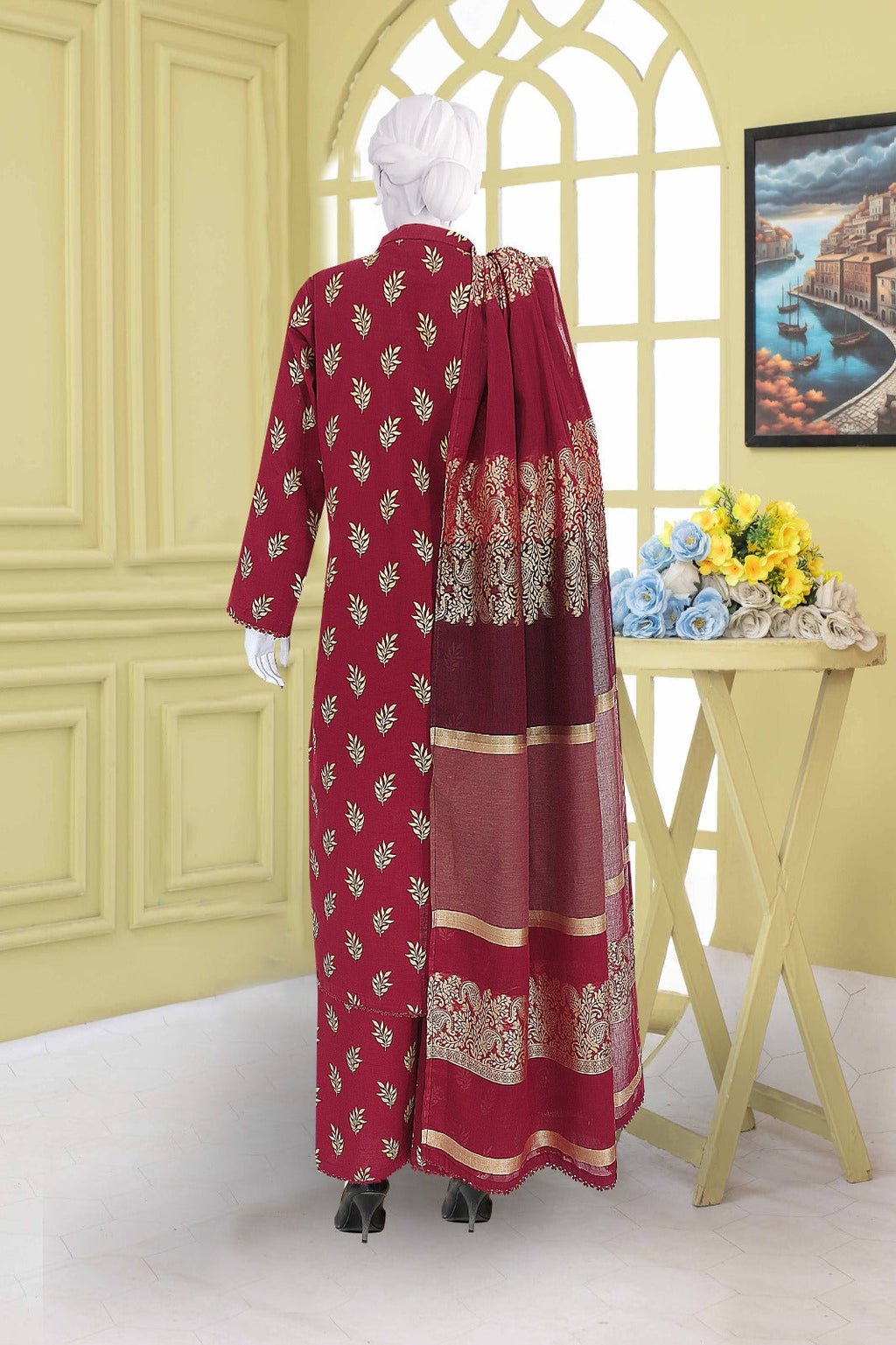 AlKaram Khaddar 3 Piece with Matching Trouser and Banarsi Tilla Shawl