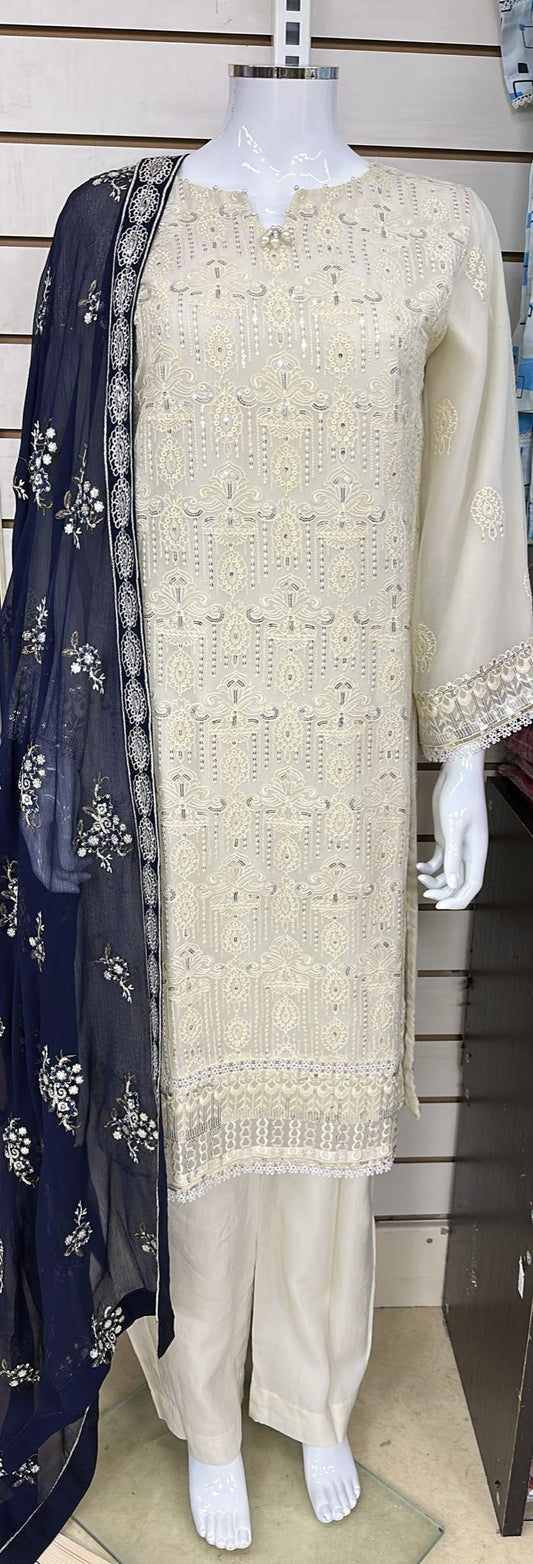 Breeze Exclusive Embriodery Shirt with Raw Silk Trouser and Embriodery Contrast Dupatta