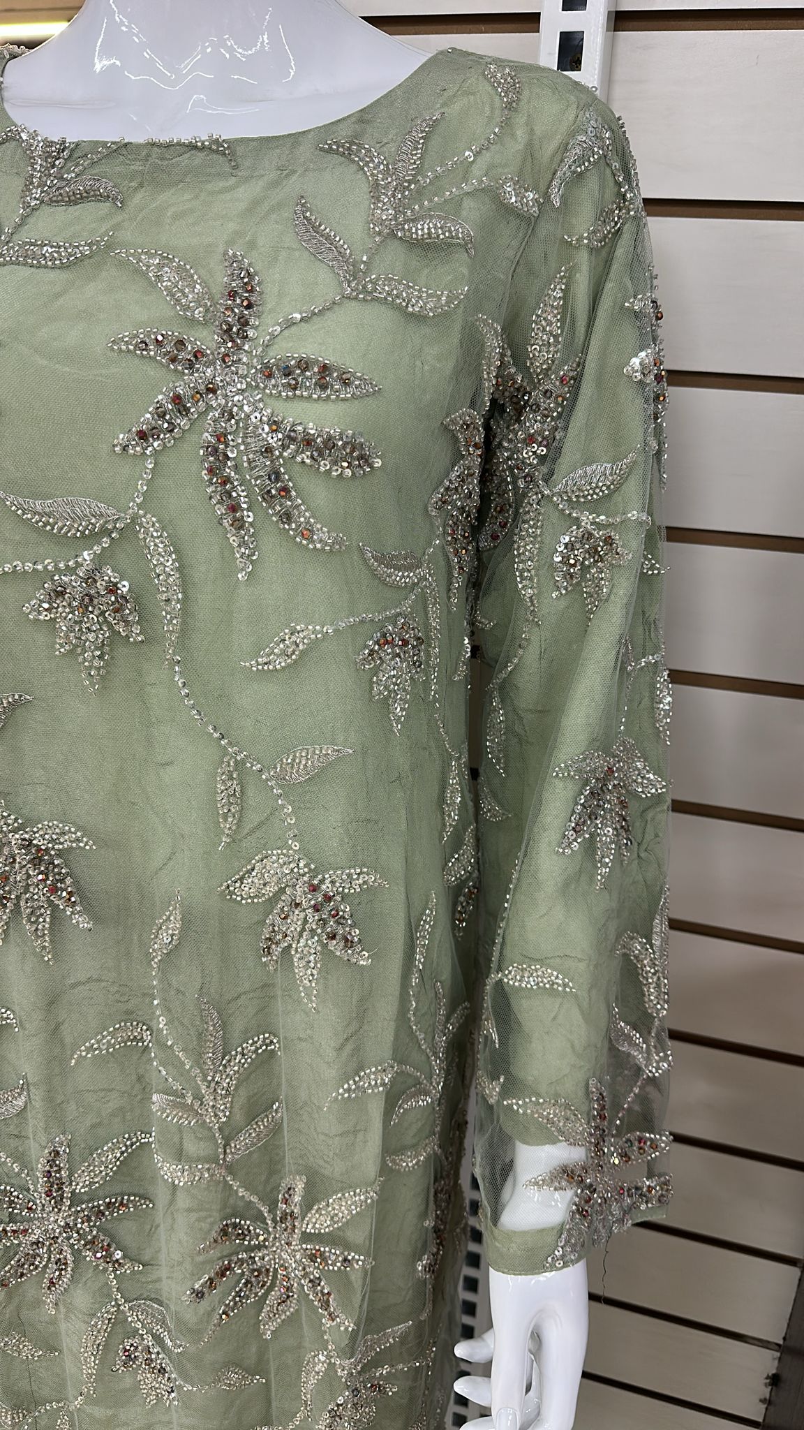 Luxury Party Wear - Handmade Cutdana Embroided Net with Plain Trouser and Embroided Cutdana Dupatta