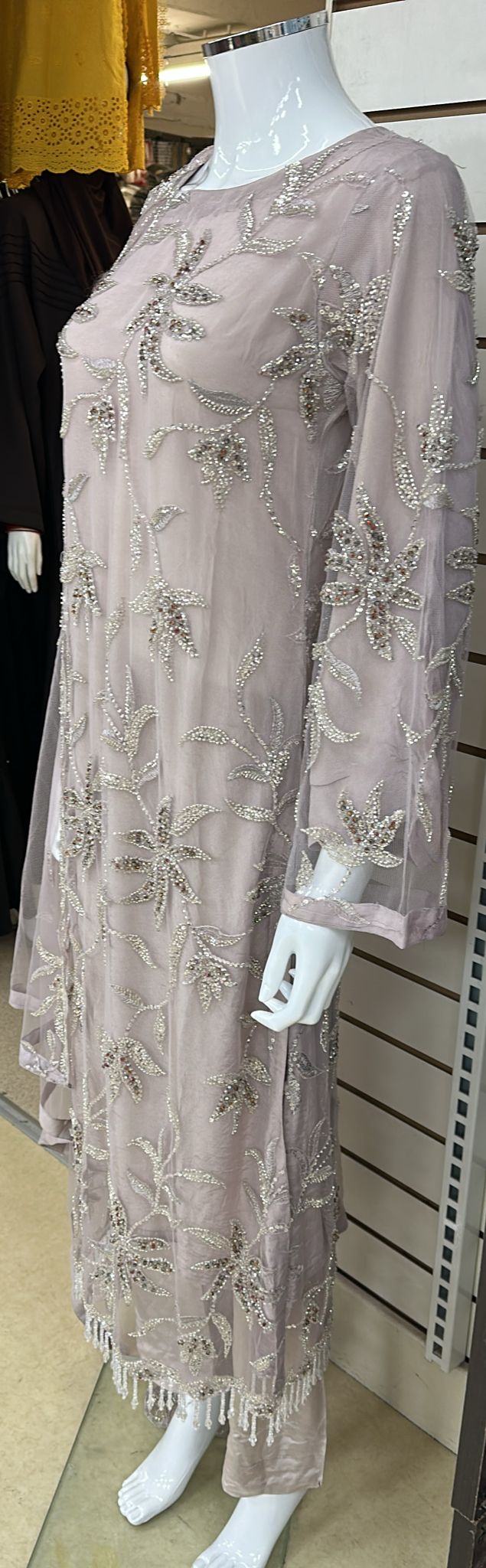 Luxury Party Wear - Handmade Cutdana Embroided Net with Plain Trouser and Embroided Cutdana Dupatta