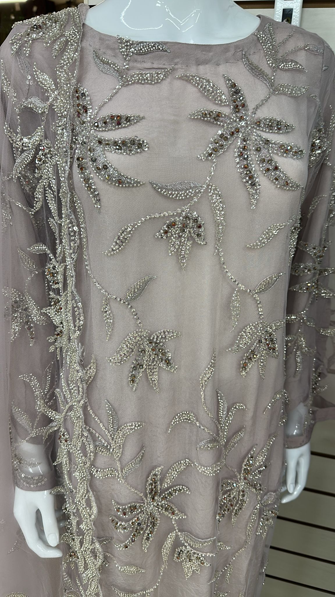 Luxury Party Wear - Handmade Cutdana Embroided Net with Plain Trouser and Embroided Cutdana Dupatta