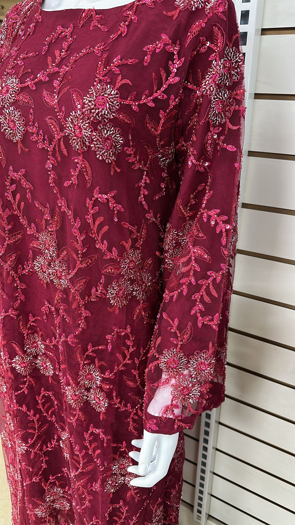 Luxury Party Wear - Handmade Cutdana Embroided Net with Plain Trouser and Embroided Cutdana Dupatta