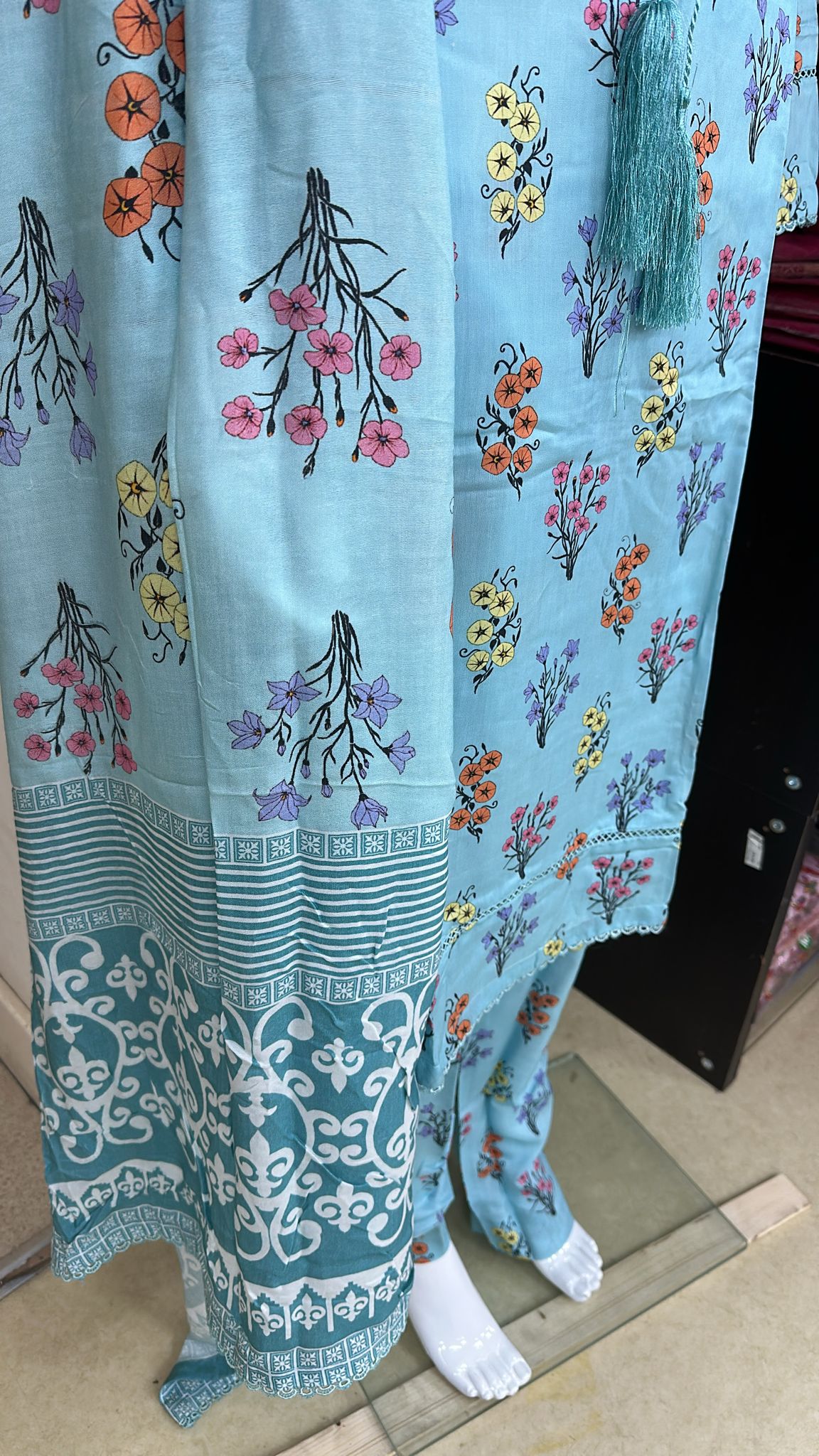 Linen Viscose 3 Piece with Matching Trouser and Printed Dupatta