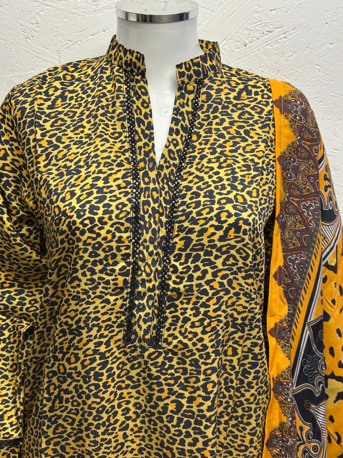 Linen Viscose 3 Piece with Matching Trouser and Printed Dupatta