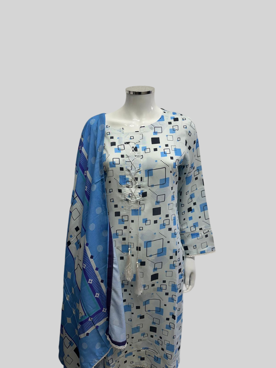 Linen Viscose 3 Piece with Matching Trouser and Printed Dupatta