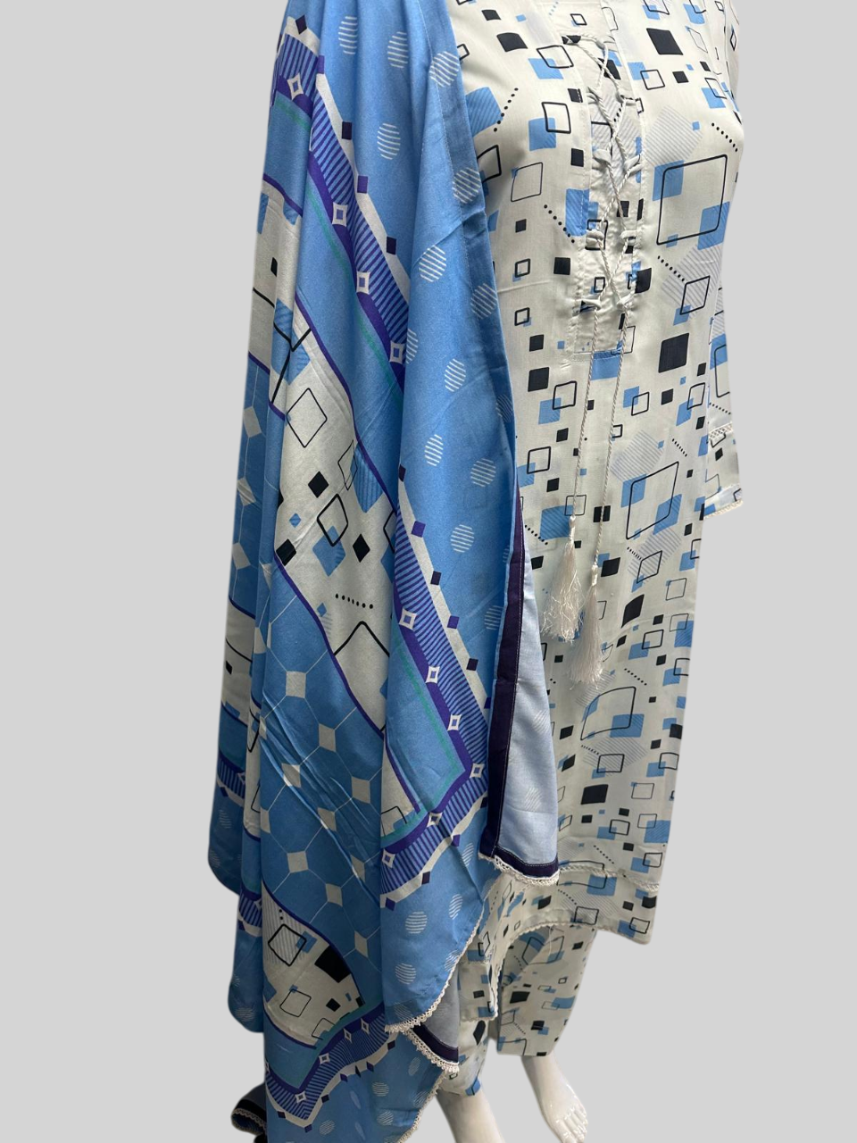 Linen Viscose 3 Piece with Matching Trouser and Printed Dupatta