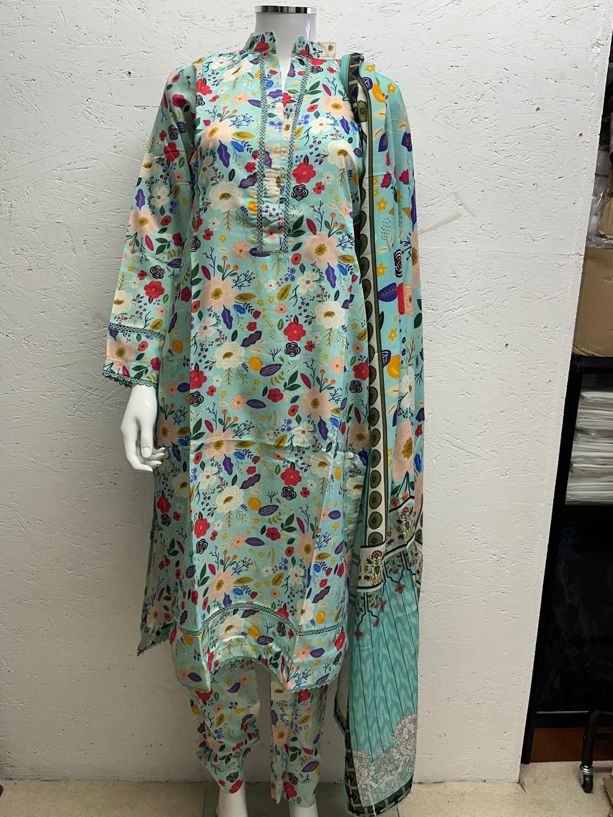Linen Viscose 3 Piece with Matching Trouser and Printed Dupatta