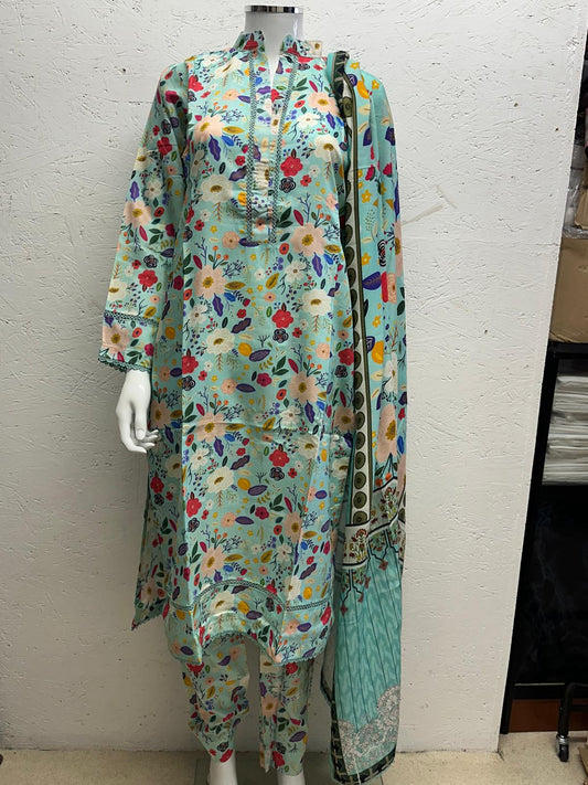 Linen Viscose 3 Piece with Matching Trouser and Printed Dupatta
