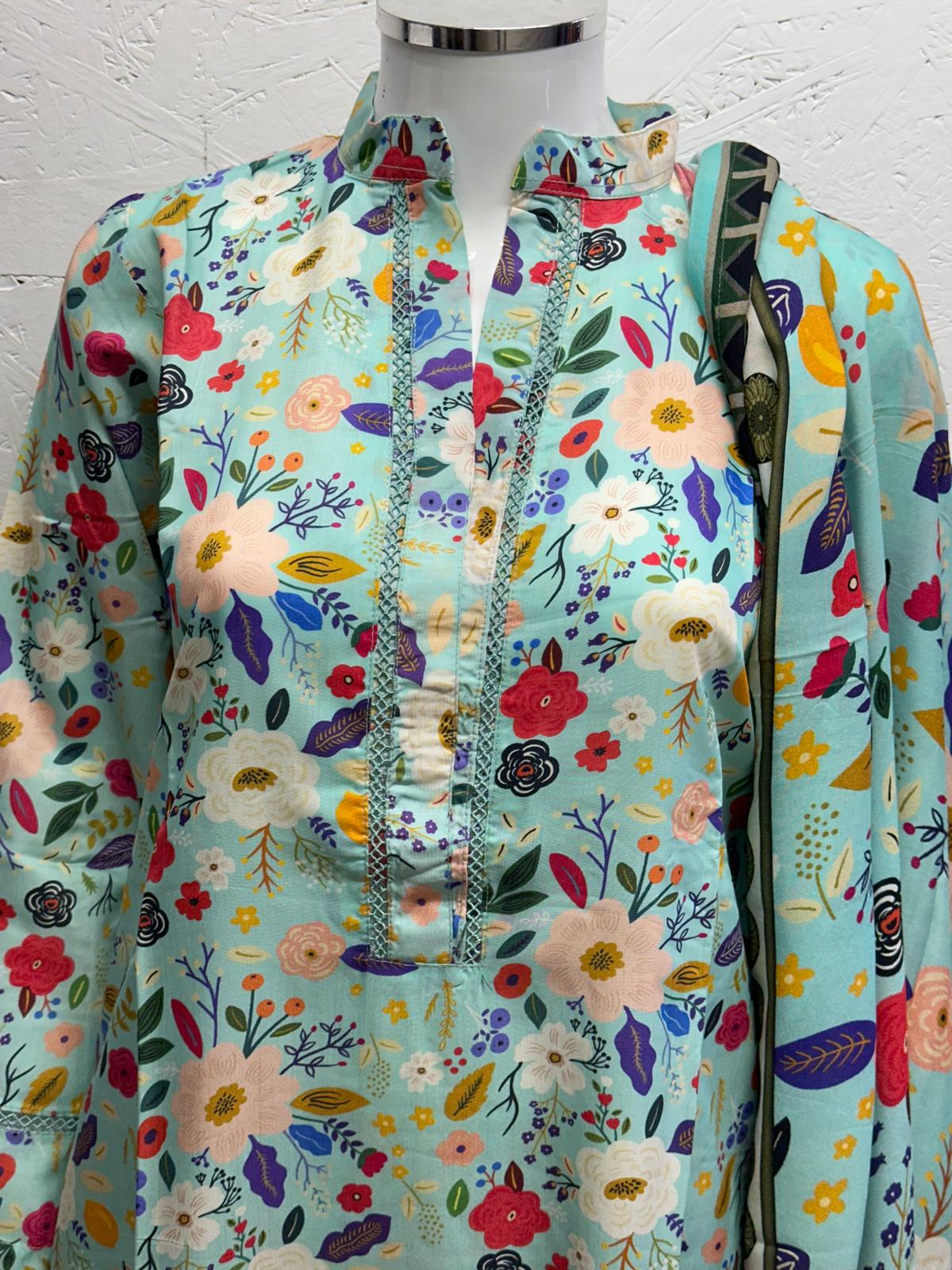 Linen Viscose 3 Piece with Matching Trouser and Printed Dupatta