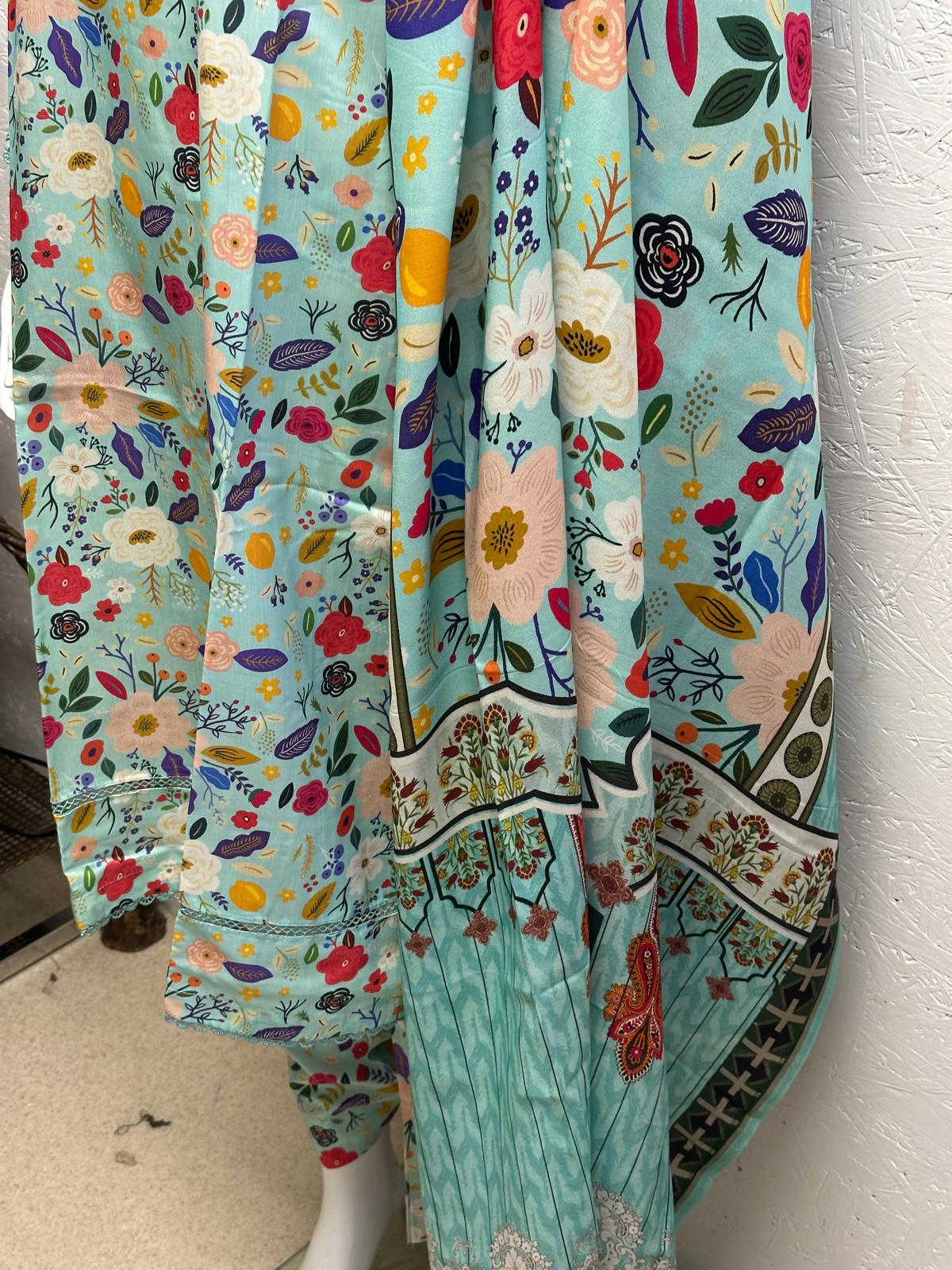 Linen Viscose 3 Piece with Matching Trouser and Printed Dupatta