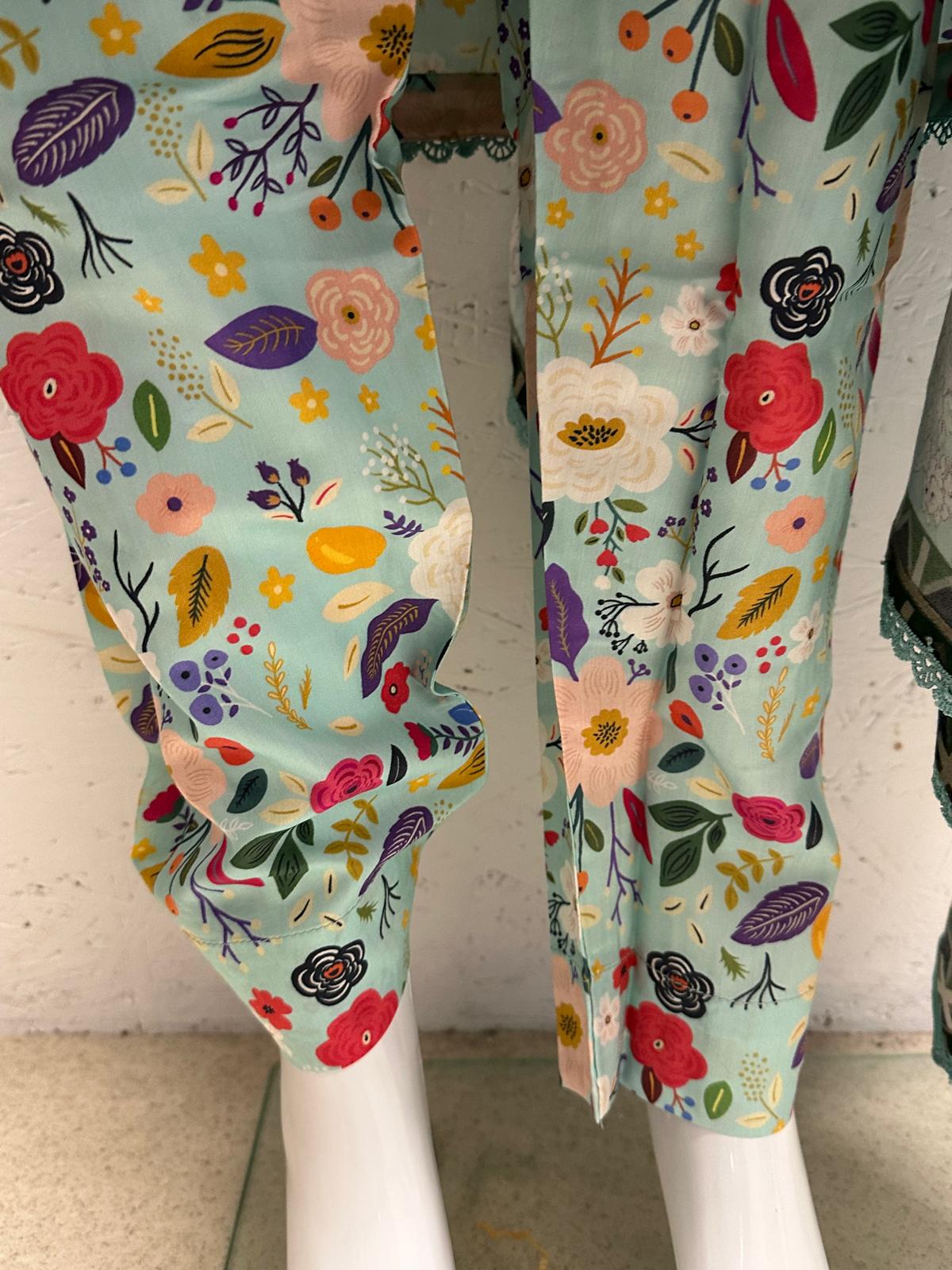 Linen Viscose 3 Piece with Matching Trouser and Printed Dupatta