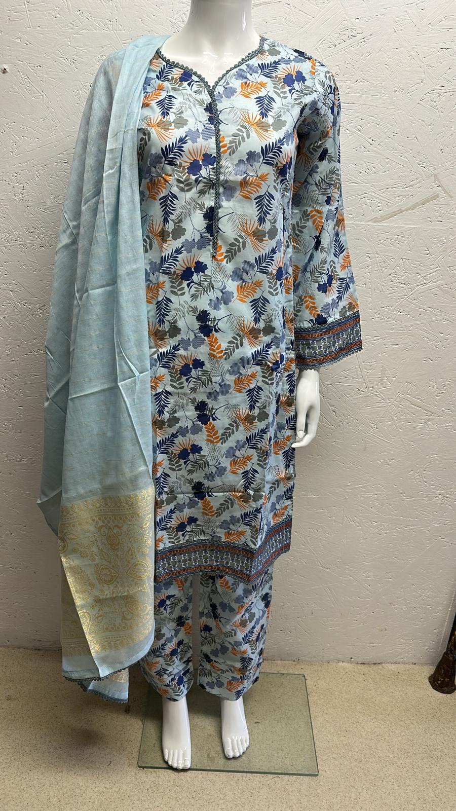Luxury Lawn 3 Piece with Matching Trouser and Banarsi Dupatta