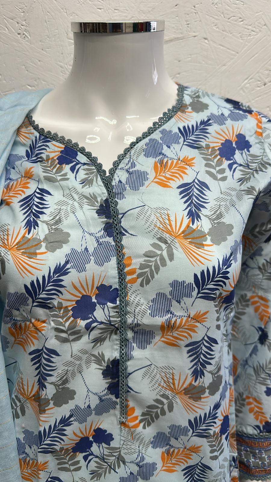 Luxury Lawn 3 Piece with Matching Trouser and Banarsi Dupatta