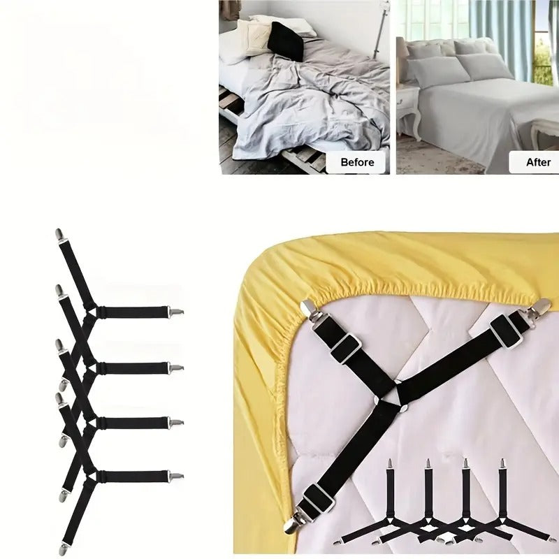 4 Pcs Adjustable Elastic Bed Sheet Straps